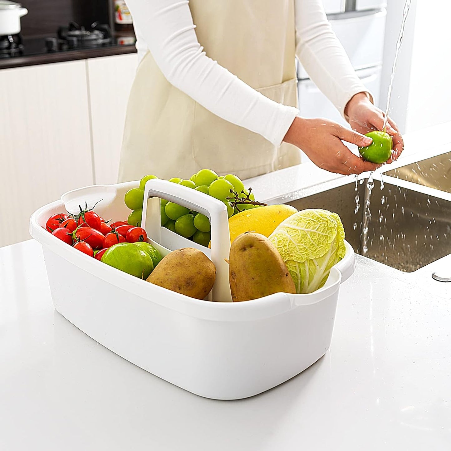 2 Pack Multi-Purpose Plastic Cleaning Caddy with Handle, Shower Caddy Organizer/Storage Basket/Totes Portable for Bathroom Supplies, Cleaning Products, Under Sink Tool, Housekeepers(White2)