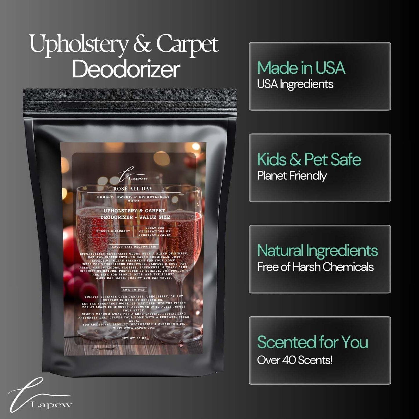 Rosé All Day Carpet Freshener Powder Refill 36 oz | Powerful Odor Eliminator for Home | Upholstery Deodorizer | Carpet Deodorizer | Pet Urine | Cat Litter Box