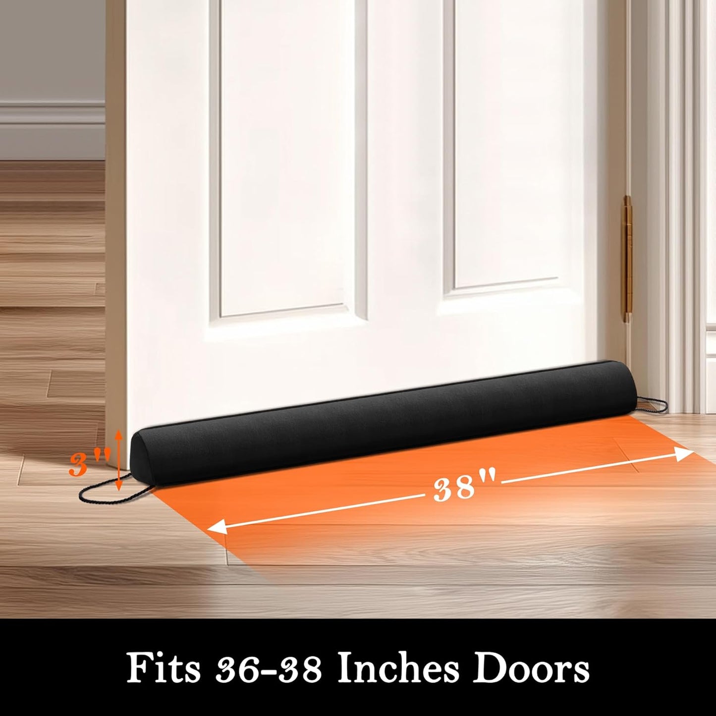 Sunolga 38" Door Draft Stopper Blocks Hot and Cold Air with Removable Washable Cover for Gaps Up to 3", All-Season Seal for Noise, Door Sweep for Bottom of Door and Window, Home Essentials, Black