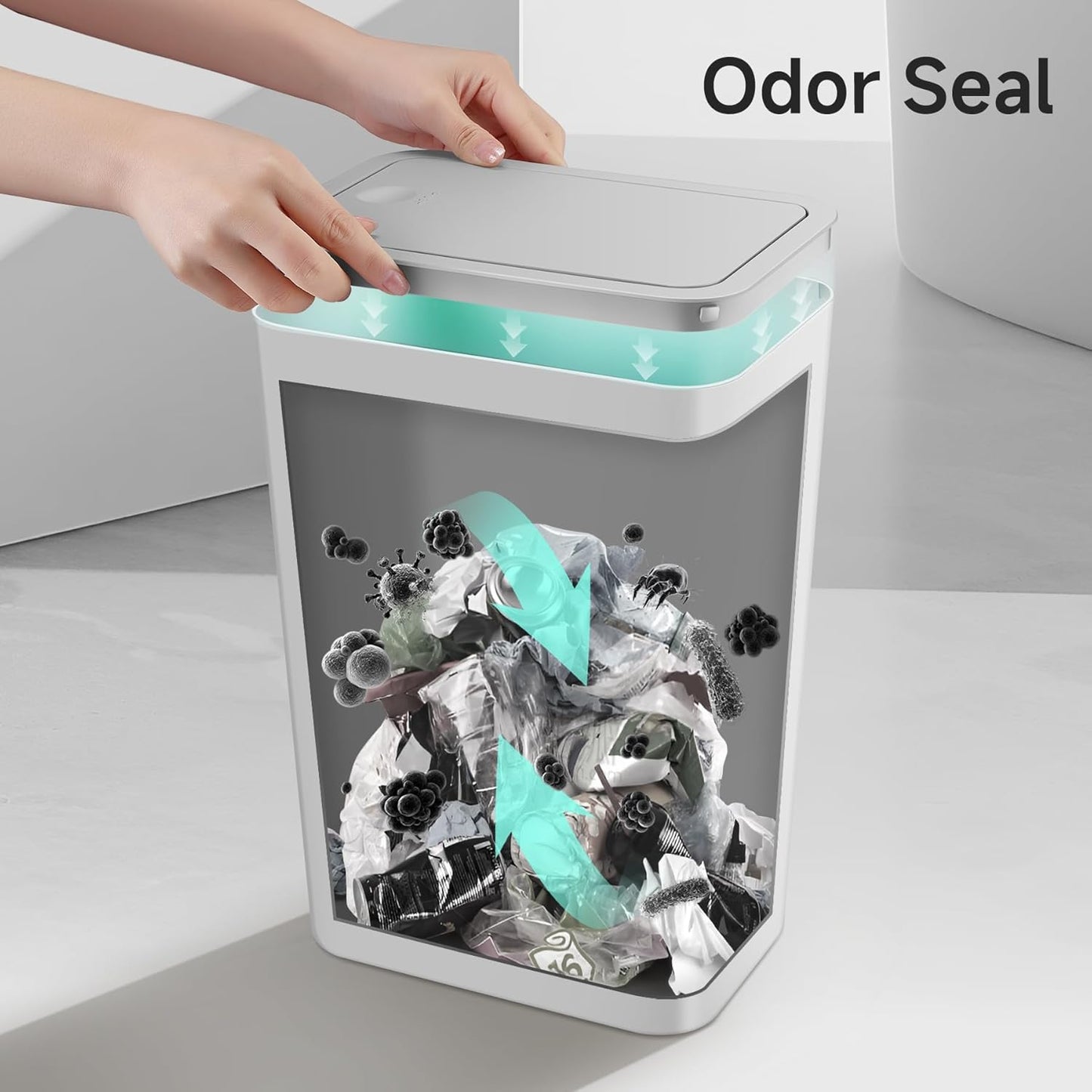 TIPGO Bathroom Trash Can with Lid, 4 Gallon / 15 Liter Small Garbage Can, Press Top Bin, Plastic Wastebasket with Pop-Up Lid for Bedroom, Living Room, Office (Grey, 2 Pack)