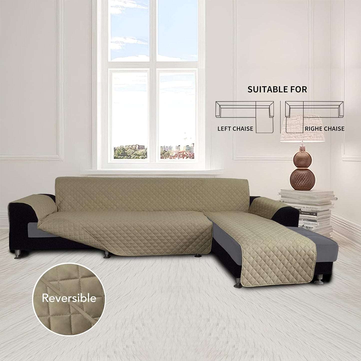 Easy-Going L Shape Sectional Sofa Cover - Reversible Chaise Lounge Slipcover, Pet & Kid Friendly (Small, Beige/Beige)