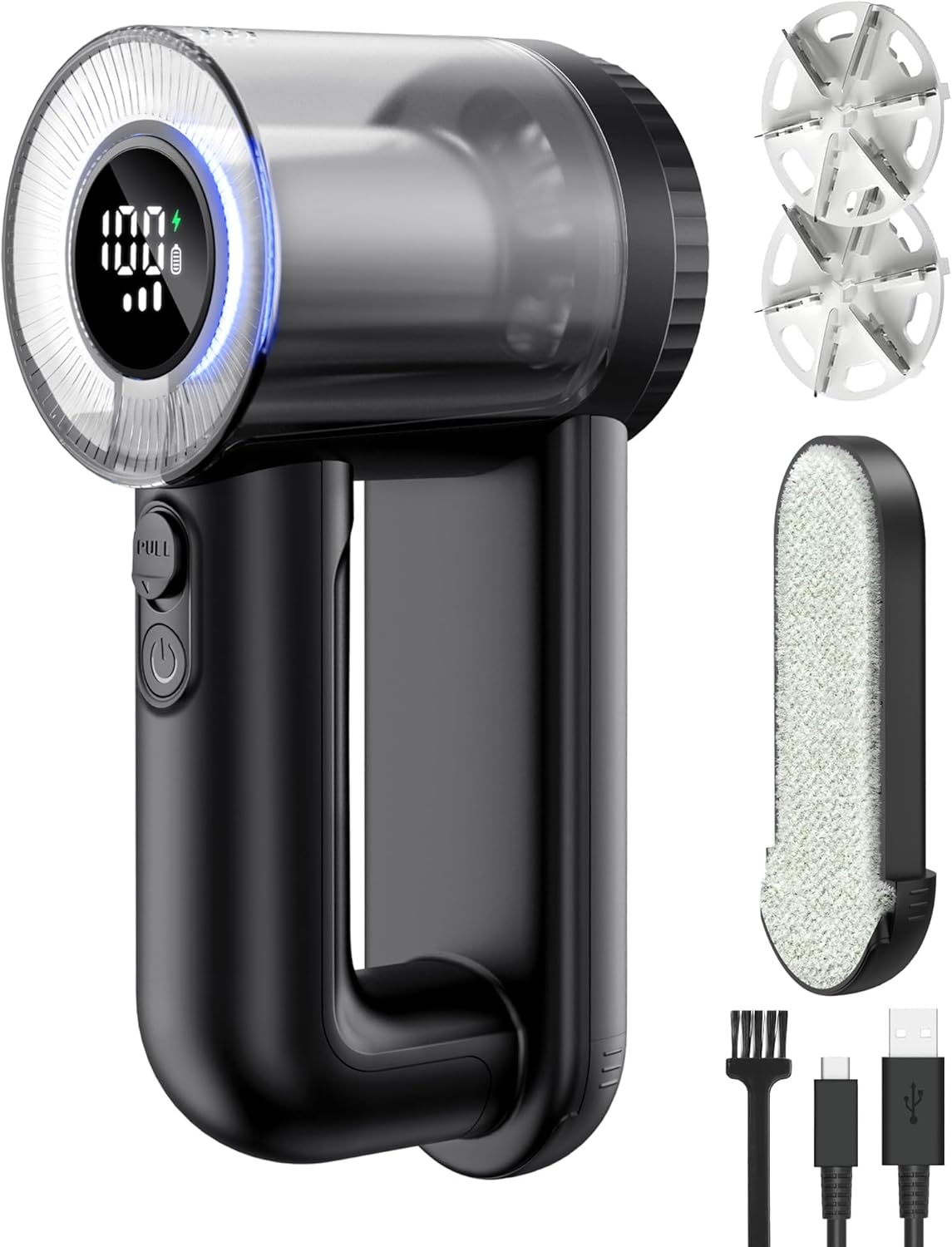 Fabric Shaver Electric Lint Remover Rechargeable Lint Shaver Digital Display Fabric Sweater Shaver 3 Speeds 6 Leaf Blades for Clothing to Remove Pilling for Clothes Furniture Sweater Couch Blanket