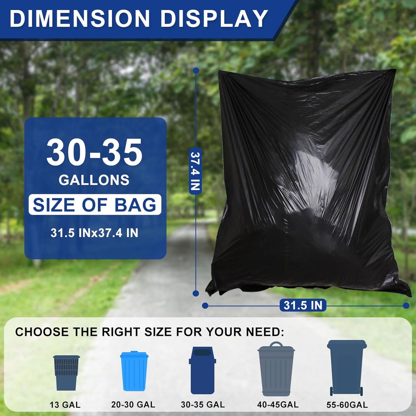 30-35 Gallon Black Trash Bags 120 Count - 32" x 37" Large Garbage Bags, 30+ Gallon Strong Trash Can Liners for Home, Commercial Use,Yard Waste, Bulk