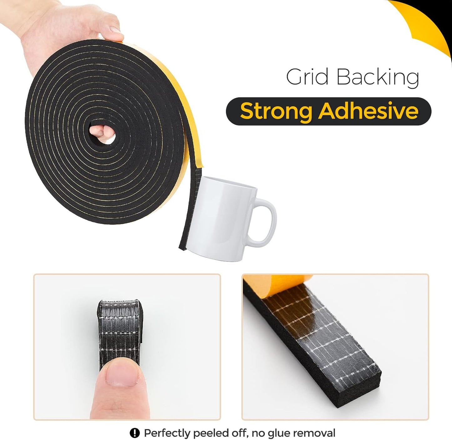39 Feet Weather Stripping Door Seal, 1/4" Wide X 1/8" Thick Door Seal Strip High Density Foam Tape Adhesive Strip for Door Soundproofing,Window Insulation (1/4" x 1/8" x 39FT,Black)