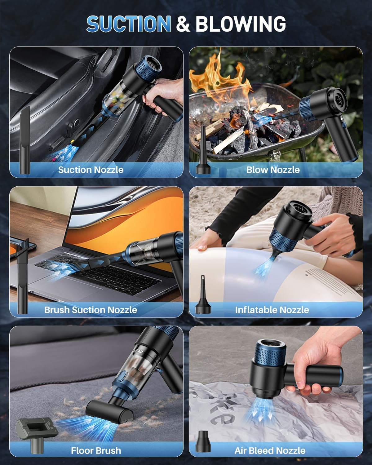 EYYA Handheld Car Vacuum Cleaner Cordless, 15000PA High Power Vacuum & Air Duster, 4-in-1 Portable Mini Vacuum with LED Light, Hand Held Vacuum Cleaner for Car Home Office