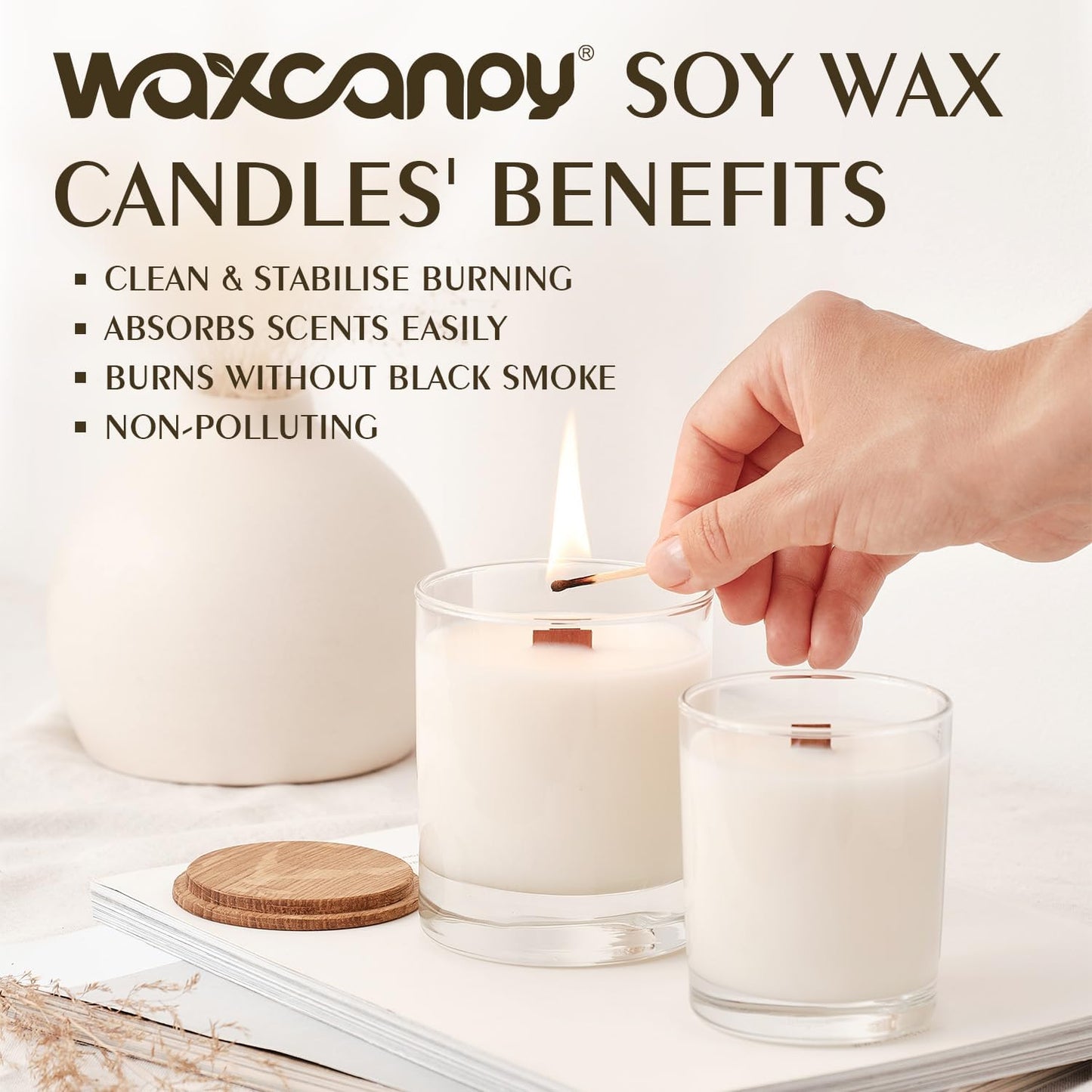 Soy Wax, Waxcanpy Natural Candle Wax, Organic Soy Wax for Candle Making from Farm, No Additives, Harmless and Pure (10lb)