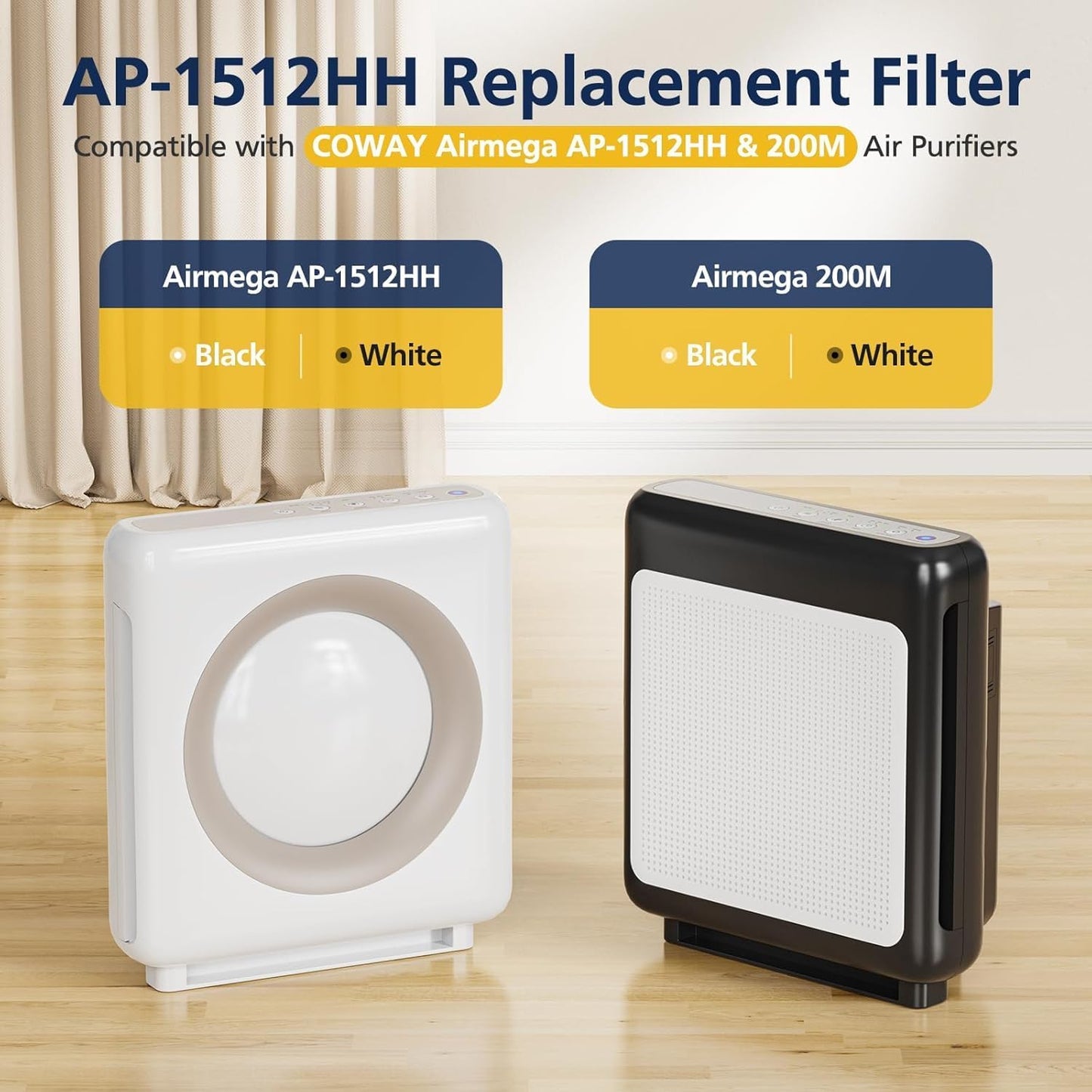 AP-1512HH HEPA Replacement Filter for Coway AP-1512HH AP1512HH Mighty Air Purifi-er, AP-1512HH-FP Item NO #3304899, 3 Pack AP-1512HH HEPA Filter Only