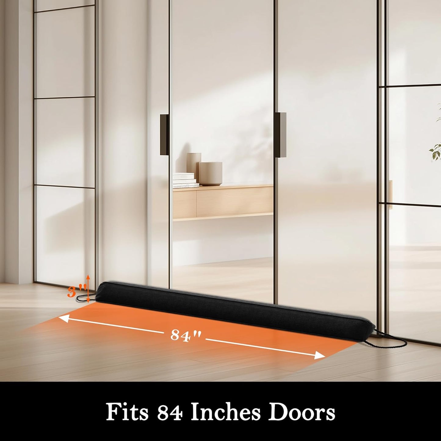 Sunolga 84" Door Draft Stopper Blocks Hot and Cold Air with Removable Washable Cover for Gaps Up to 3", All-Season Seal for Noise, Wind, Under Door Sweep for Bottom of Door, Home Essentials, Black
