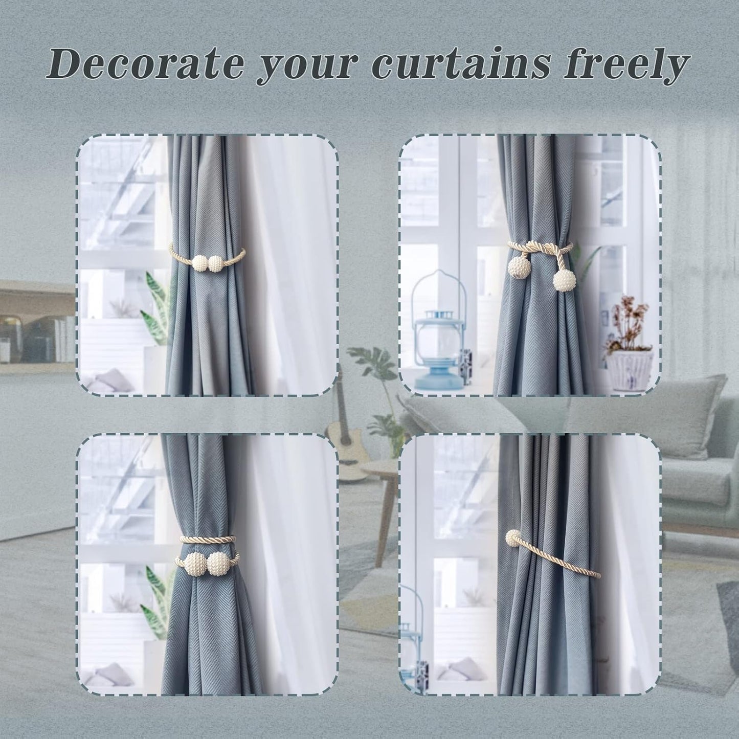 Hion Magnetic Curtain Tiebacks Beige 6 Pack, Curtain Tiebacks Buckles Holdbacks Holders Hooks Clip for Home Bedroom Office Decorative Thick or Thin Curtain