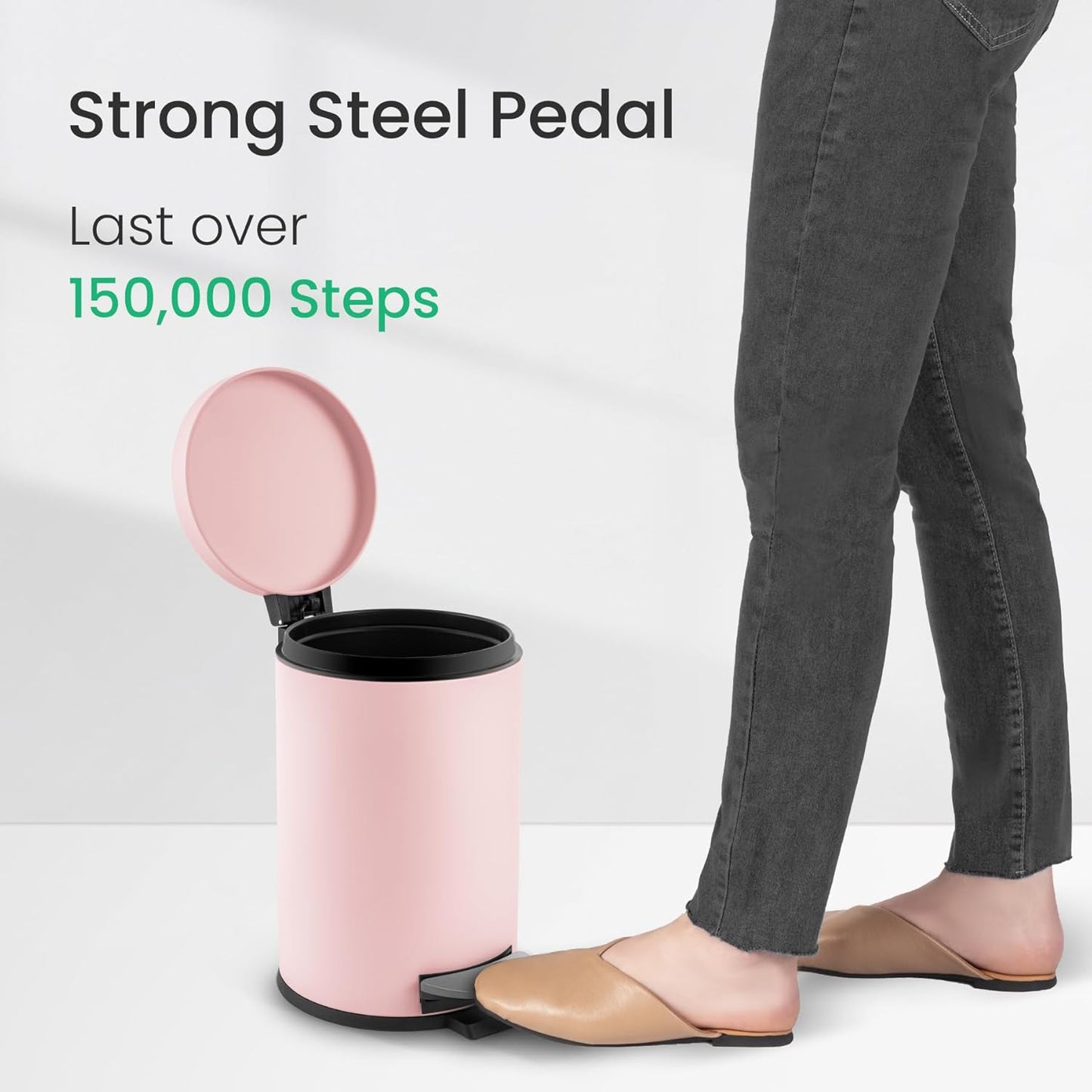 Cesun 1.2 Gallons Small Pink Trash Can, Bathroom Garbage Can with Lid and Foot Pedal, Mini Round Wastebasket for Bathroom, Bedroom, Office, 4.5 Liters / 1.2 Gallons, Pink