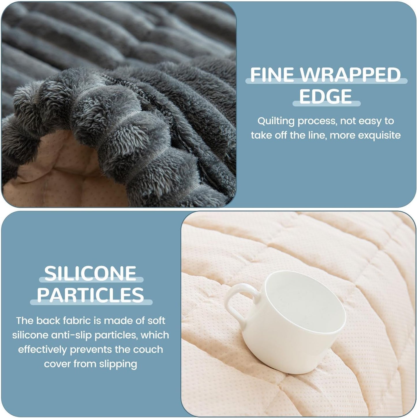 OTOB Sofa Covers for 3 Cushion Couch Washable, Fuzzy Non Slip Pet Friendly Couch Cover Protector Love Seat, All Seasons Soft Plush Furniture Bed Mats Sofa Slipcovers (Dark Gray, 31.5" x 70.9'')