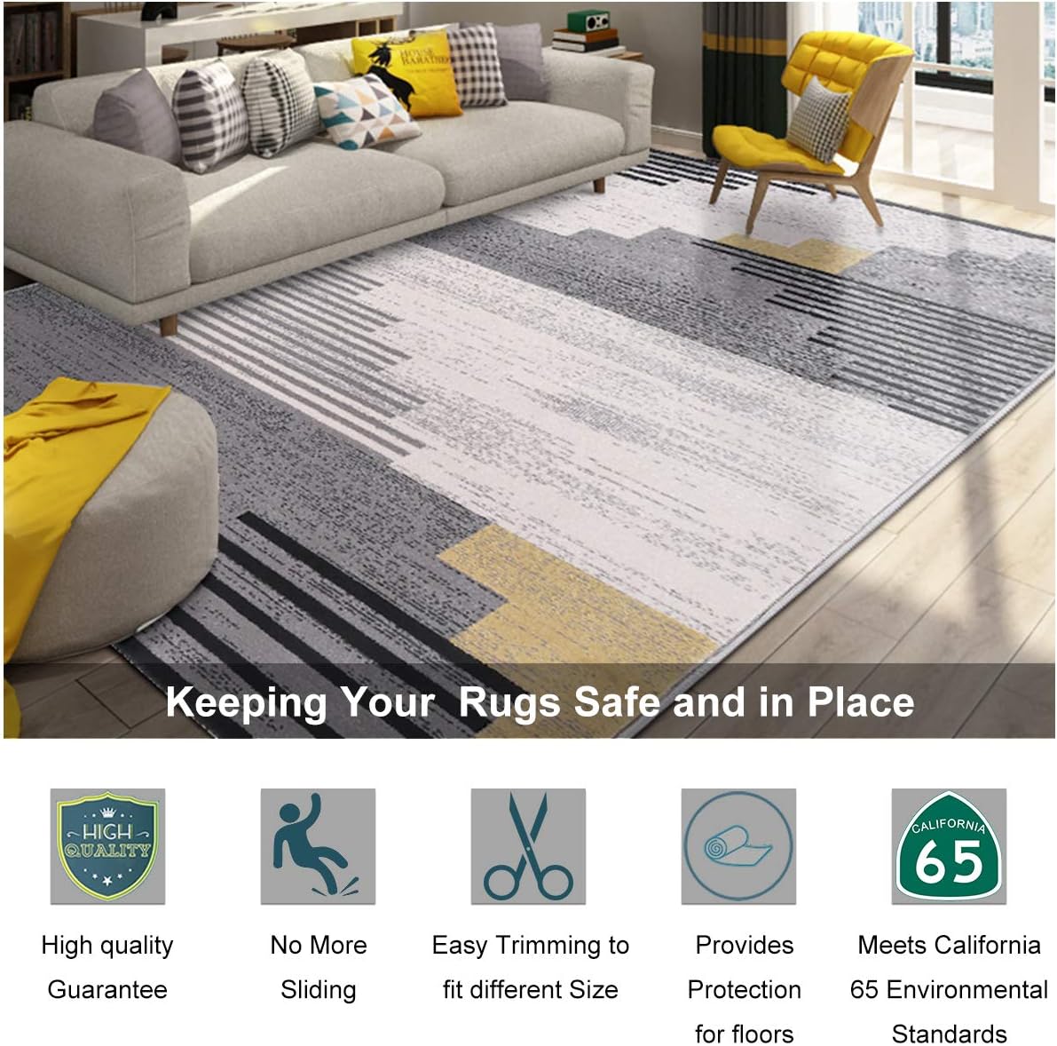 Non Slip Rug Pad Grippers - 6x9, 1/8" Thick, (Felt + Rubber) Double Layers Area Carpet Mat Tap, Provides Protection and Cushioning for Hardwood or Tile Floors