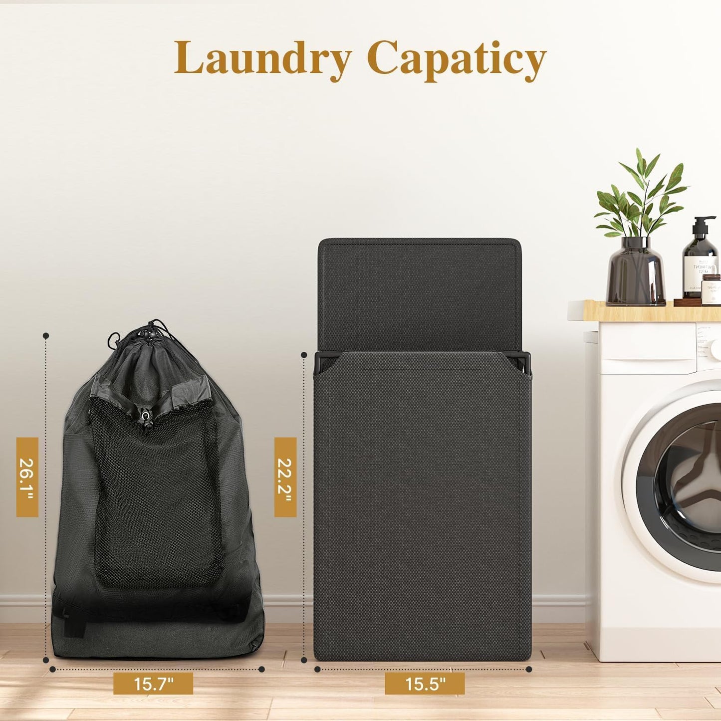 60L 2-in-1 Laundry Hamper with Laundry Backpack, Waterproof Basket with Lid, Laundry Bag with Shoulder Straps and Mesh Pocket, Hamper for College Dorm, Travel, Apartment, Laundromat