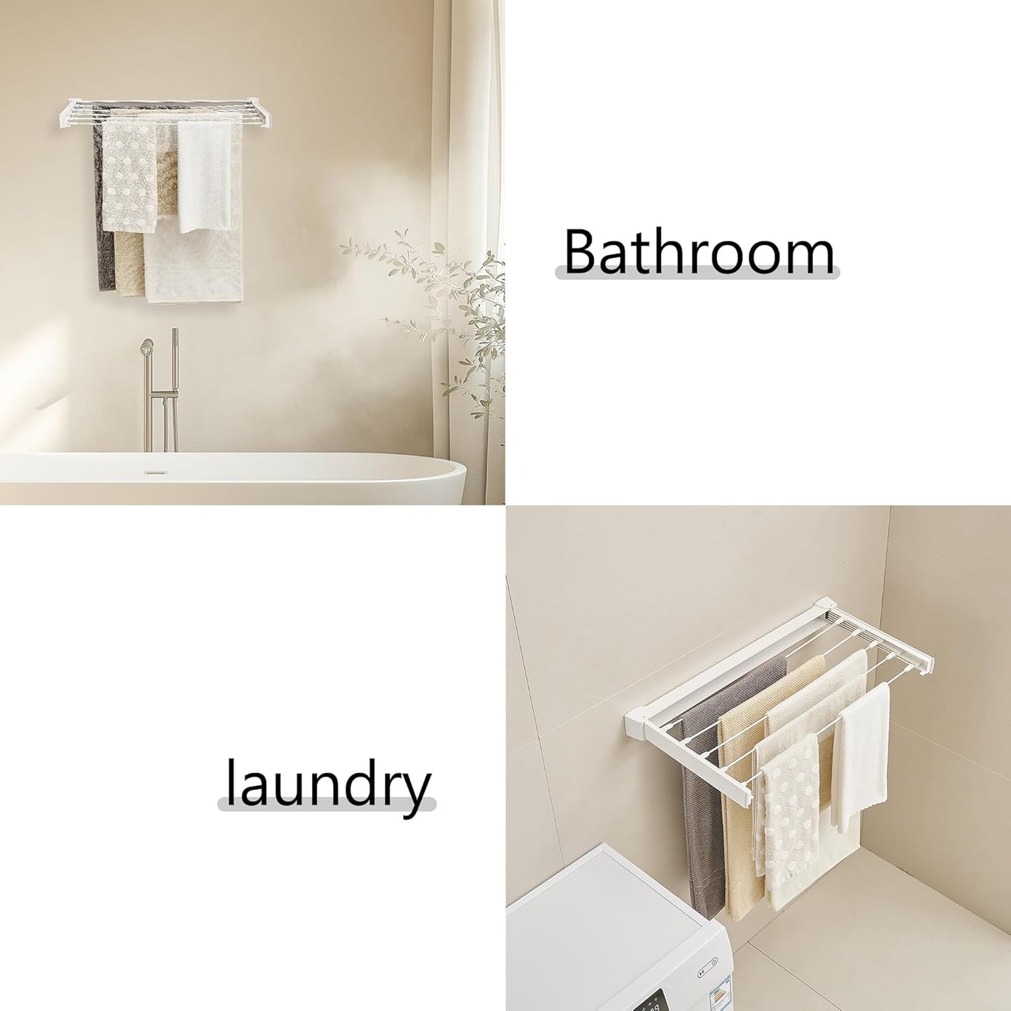 JOOM Laundry Drying Rack Collapsible, Wall Mounted Drying Rack, Clothes Drying Rack, Retractable Drying Racks, 27.5" Wide, 5 Aluminum Rods, 60 lb Capacity (White 27.5")