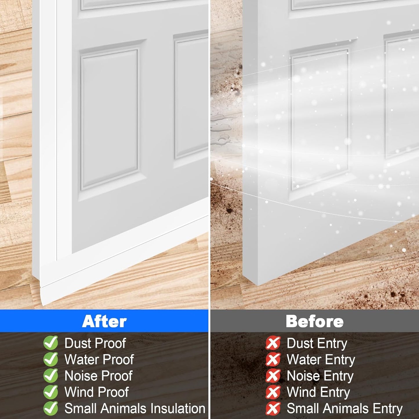 ToLanbbt Weather Stripping Silicone Door Seal Strip 2 in x 10 ft Door Draft Stopper Self Adhesive Tape, Side & Bottom Gaps Insulation Strip for Glass Shower Sliding Window, White