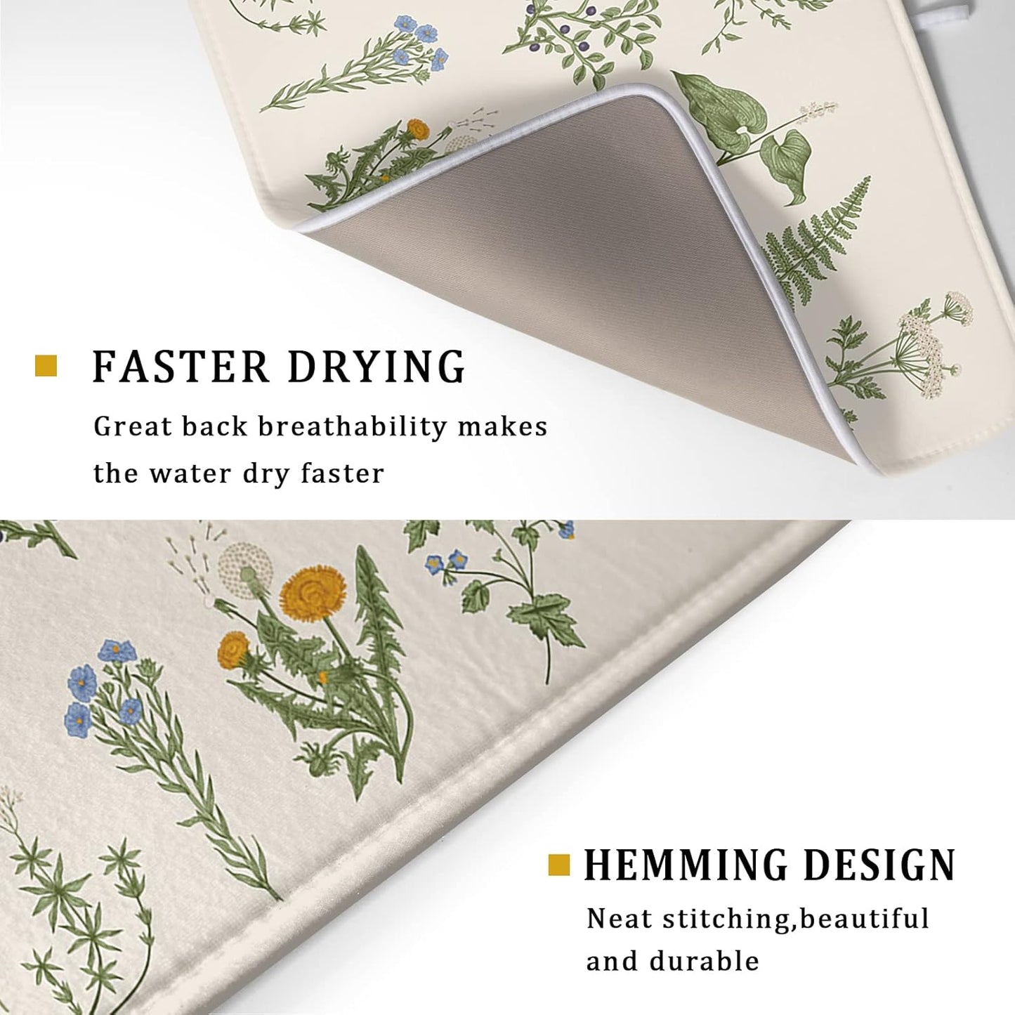 Sage Flower Herbs Dish Drying Mat For Kitchen Counter 16x18 In Green Leaves Microfiber Absorbent Dishes Pad Wild Plant Herbs Drying Pad Dish Drainer Rack Absorbent Fast Dry Kitchen Accessories