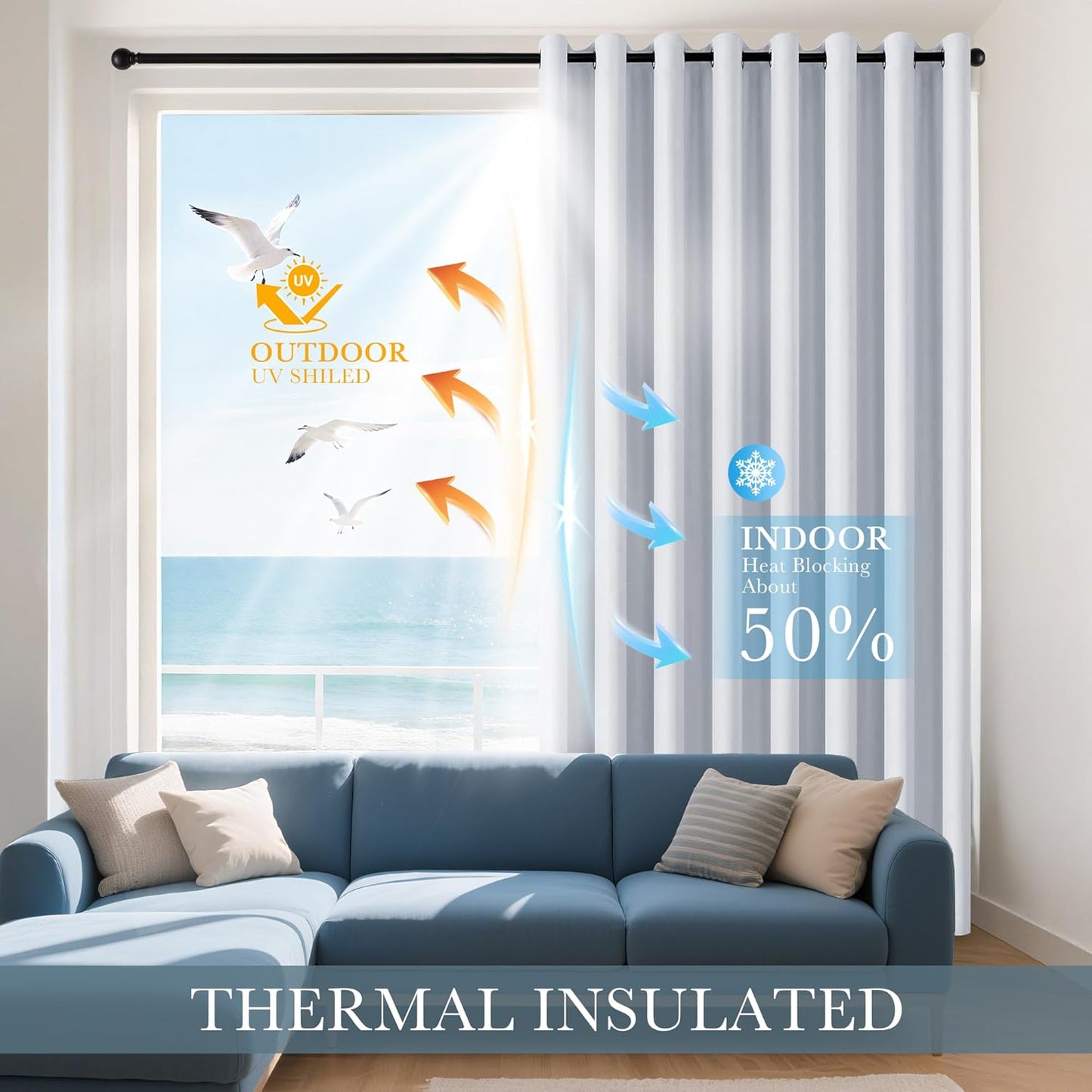 PONY DANCE White Room Darkening Curtains for Living Room 2 Panels Set, 42" W x 64" L, Thermal Insulated Light Blocking (Reduce 50%-60% Sunlight), Window Treatments Drape for Bedroom Privacy Protection