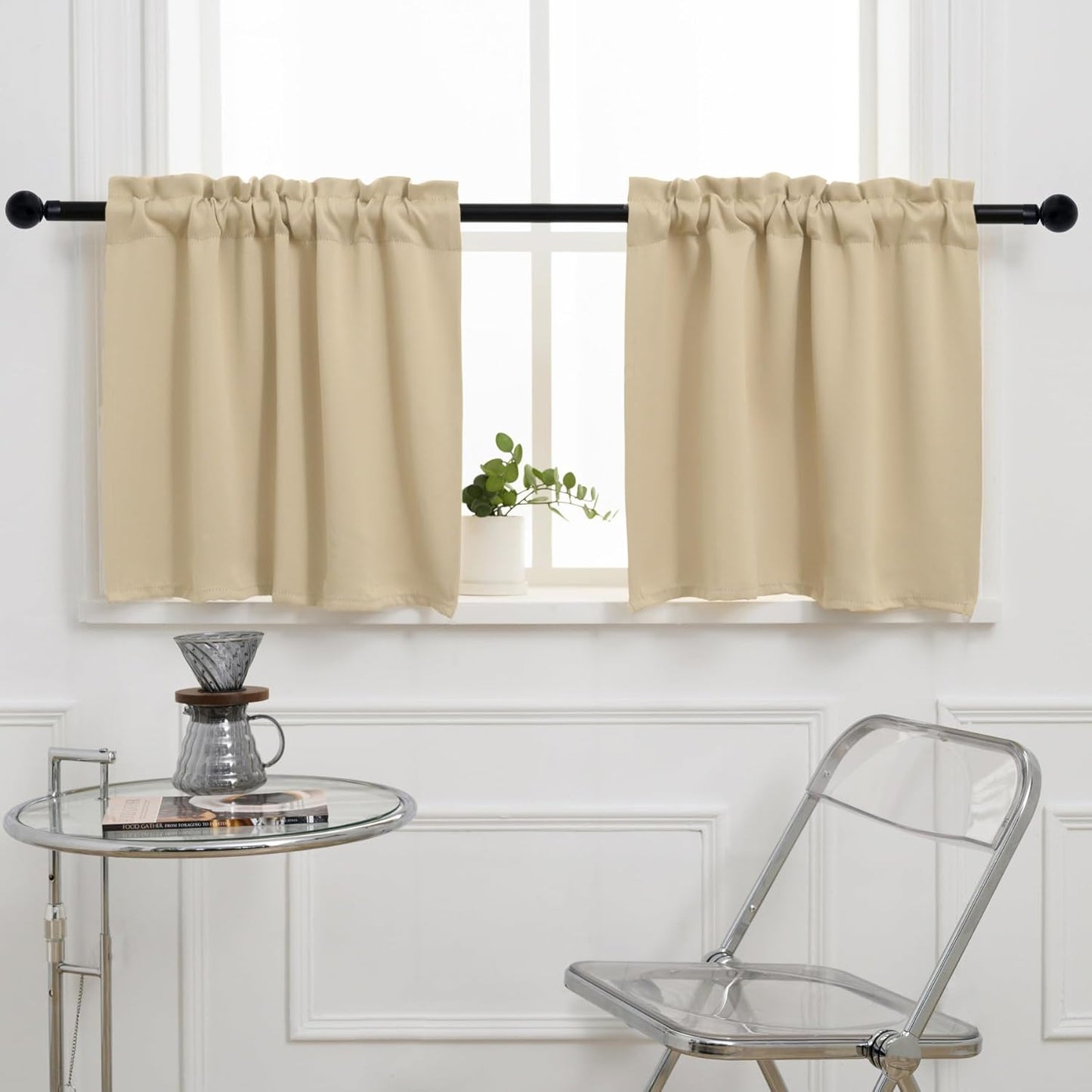 Pickluc Cafe Half Window Curtain - 36 Inch Rod Pocket Kitchen Curtain, Blackout for Small Window, 2 Panels, 30" Wide x 36" Length, Ivory