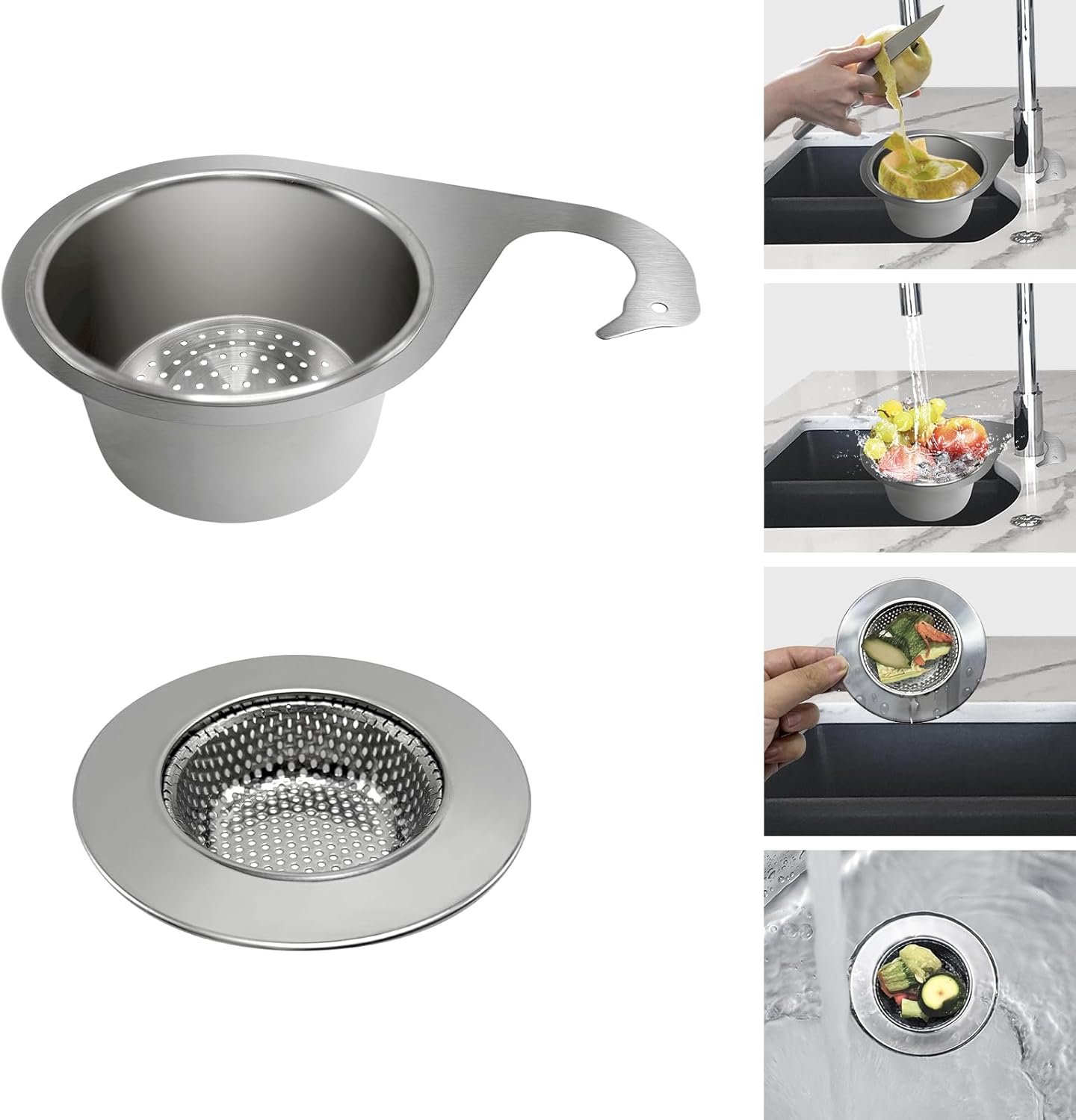 Stainless Steel Drainage Basket, Corner Sink Filter Basket,4.5-inch Sink Drainage Filter and Faucet Hanging Stainless Steel Drainage Basket, Kitchen Sink Drainage Filter, Sink Drainage Filter（2Pcs）