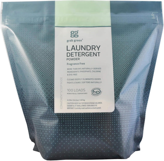 Grab Green Natural 3-in-1 Laundry Detergent Powder, Fragrance Free, 100 Loads