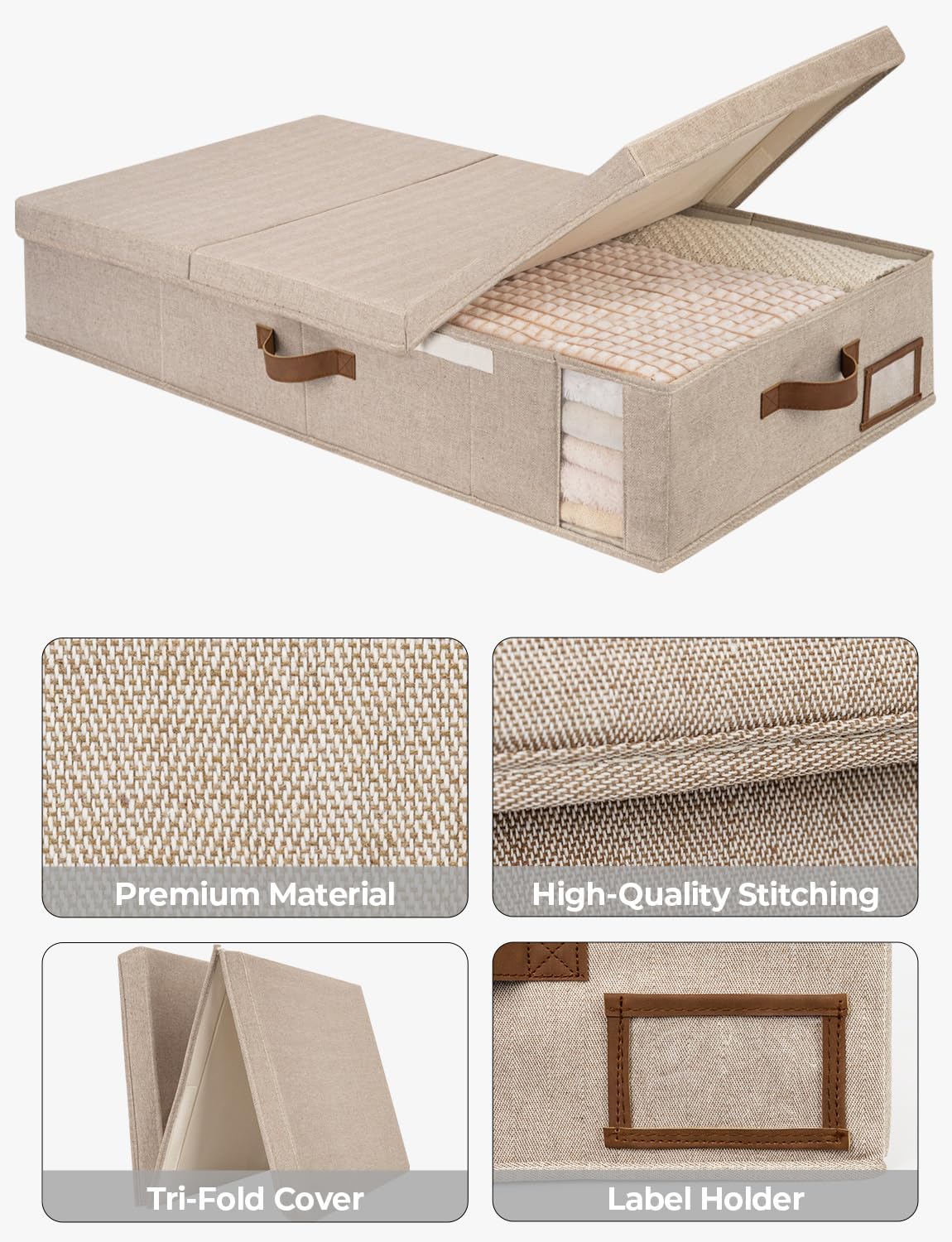 StorageWorks 2-Pack Jumbo Under Bed Storage Bins with Lids, Underbed Storage Containers with Handles and Label Holder, Closet Organizer for Clothes, Blankets, Sweater