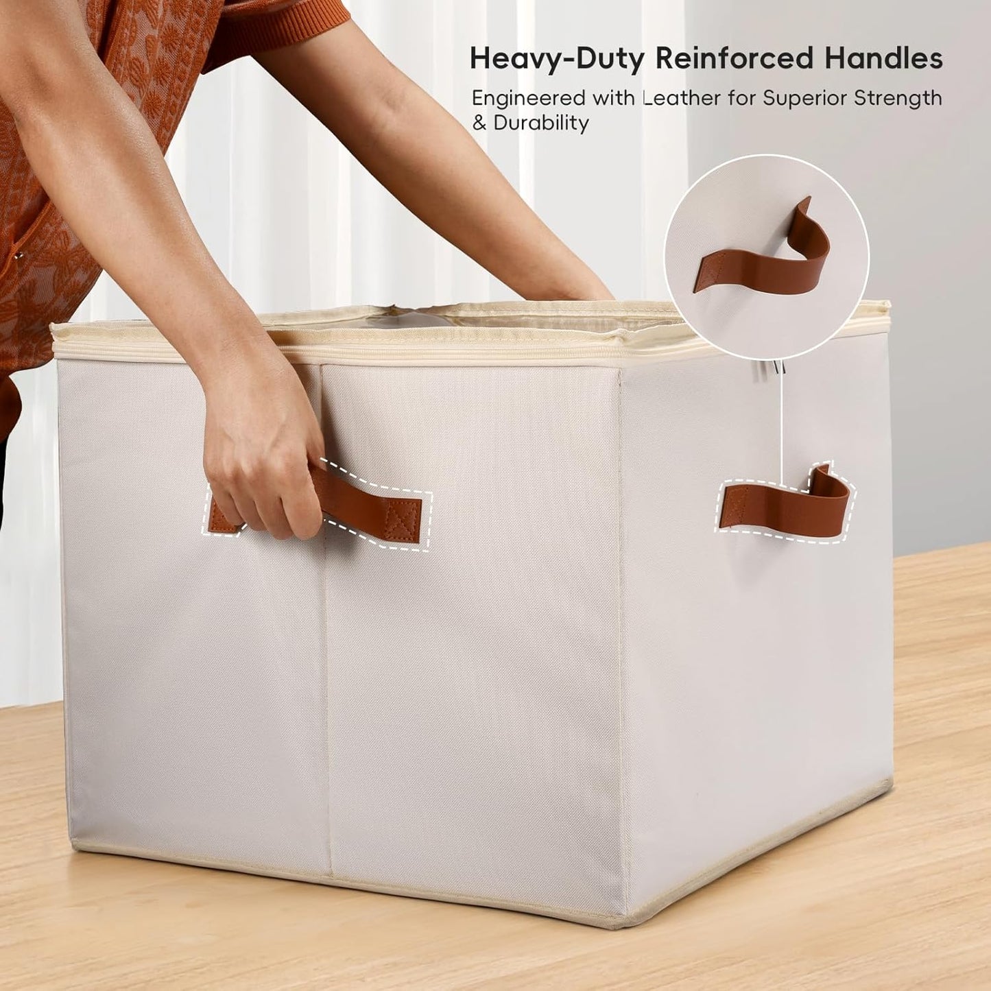 Shoe Organizer Box 2 Pack, Shoe Storage Organizer with Clear Cover, Adjustable Dividers Fits 16-32 Pairs, Fabric Shoe Organizer for Closet, Beige