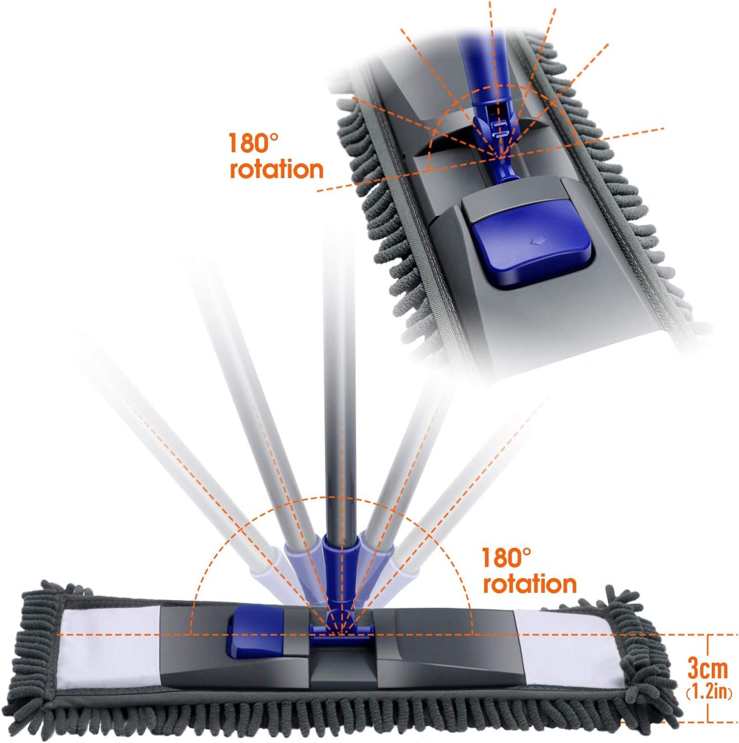 MASTERTOP Professional Microfiber Floor Mop - Flat Mop for Hardwood, Tiles, Laminate, Vinyl with 4 Refills, Extendable Handle