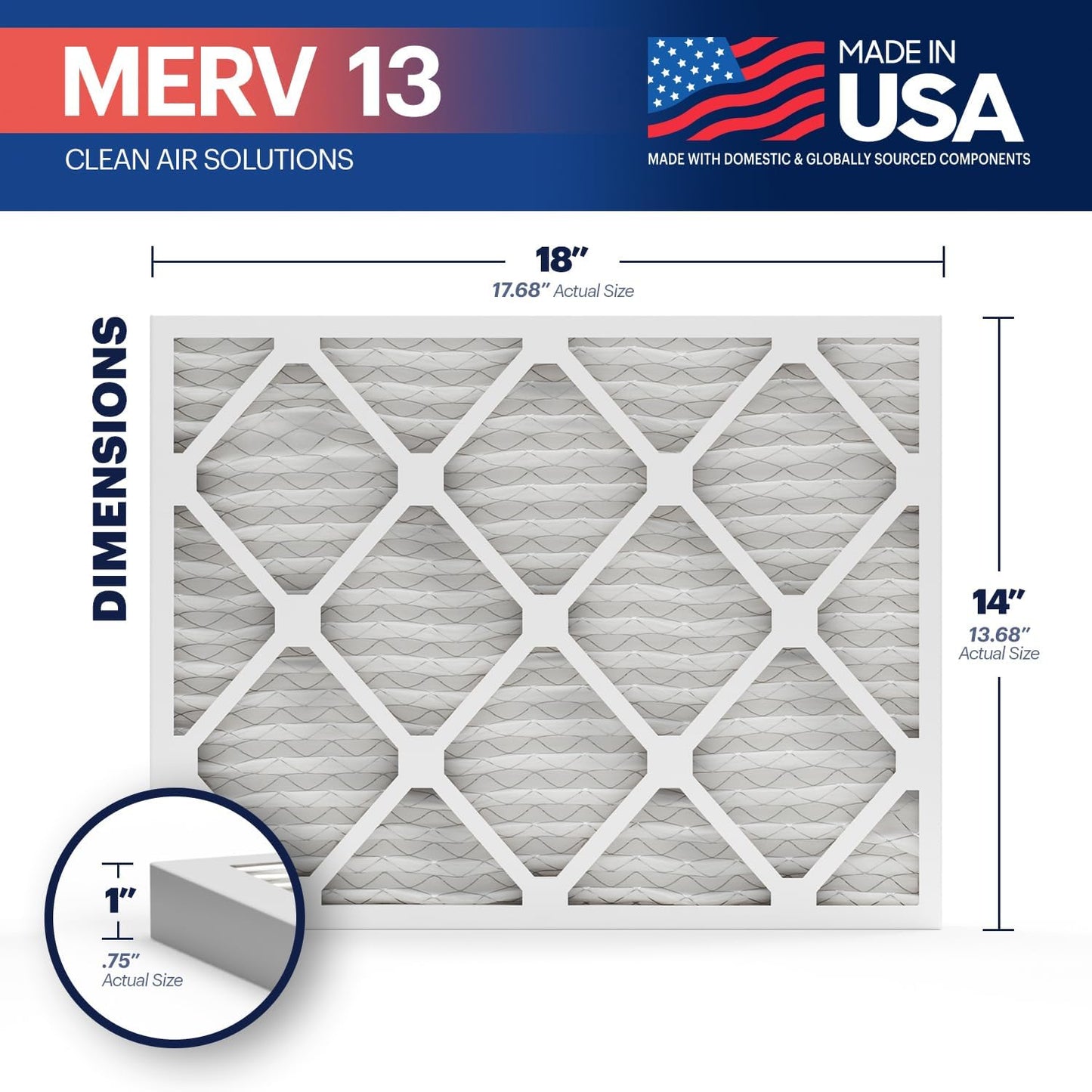 BNX TruFilter 14x18x1 Air Filter MERV 13 (6-Pack) - MADE IN USA - Electrostatic Pleated Air Conditioner HVAC AC Furnace Filters for Allergies, Pollen, Mold, Bacteria, Smoke, Allergen, MPR 1900 FPR 10