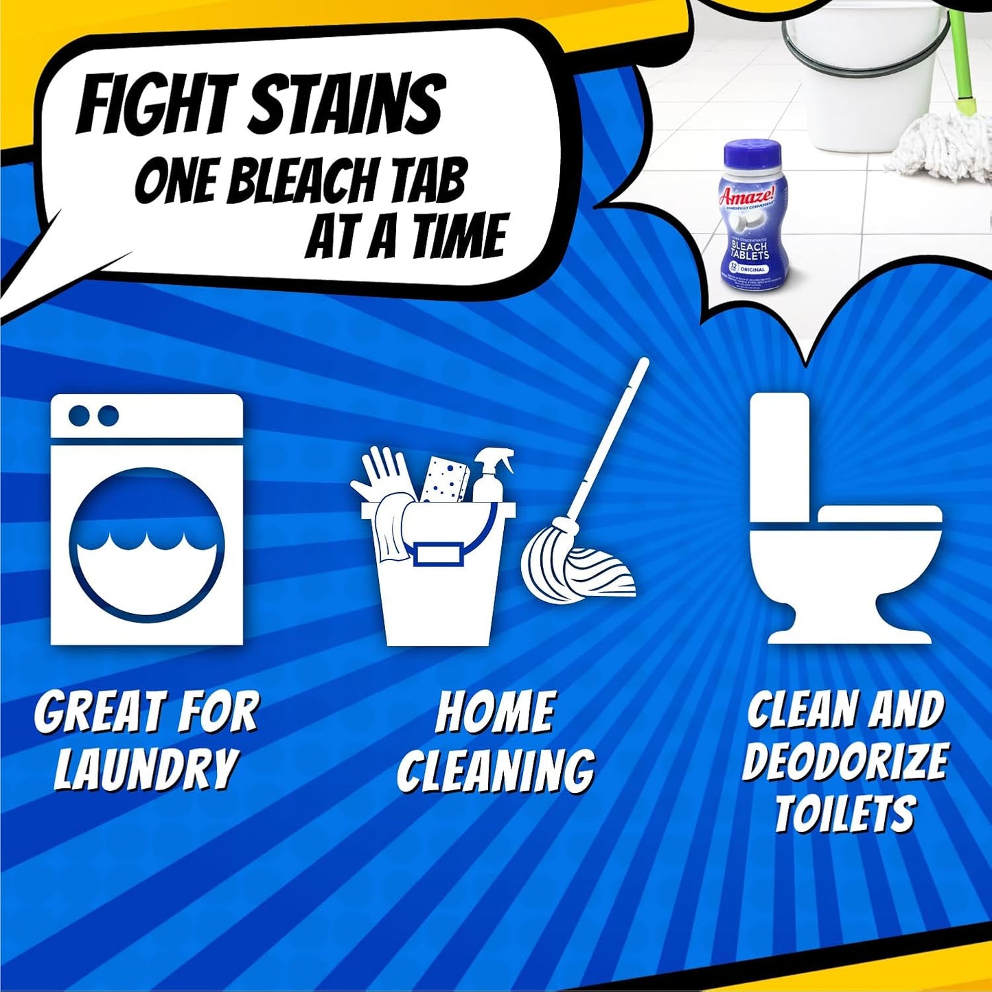 AMAZE Ultra Concentrated Bleach Tablets [32 tablets] - Lavender Scent - for Laundry, Toilet, and Multipurpose Home Cleaning. No Splash Liquid Bleach Alternative