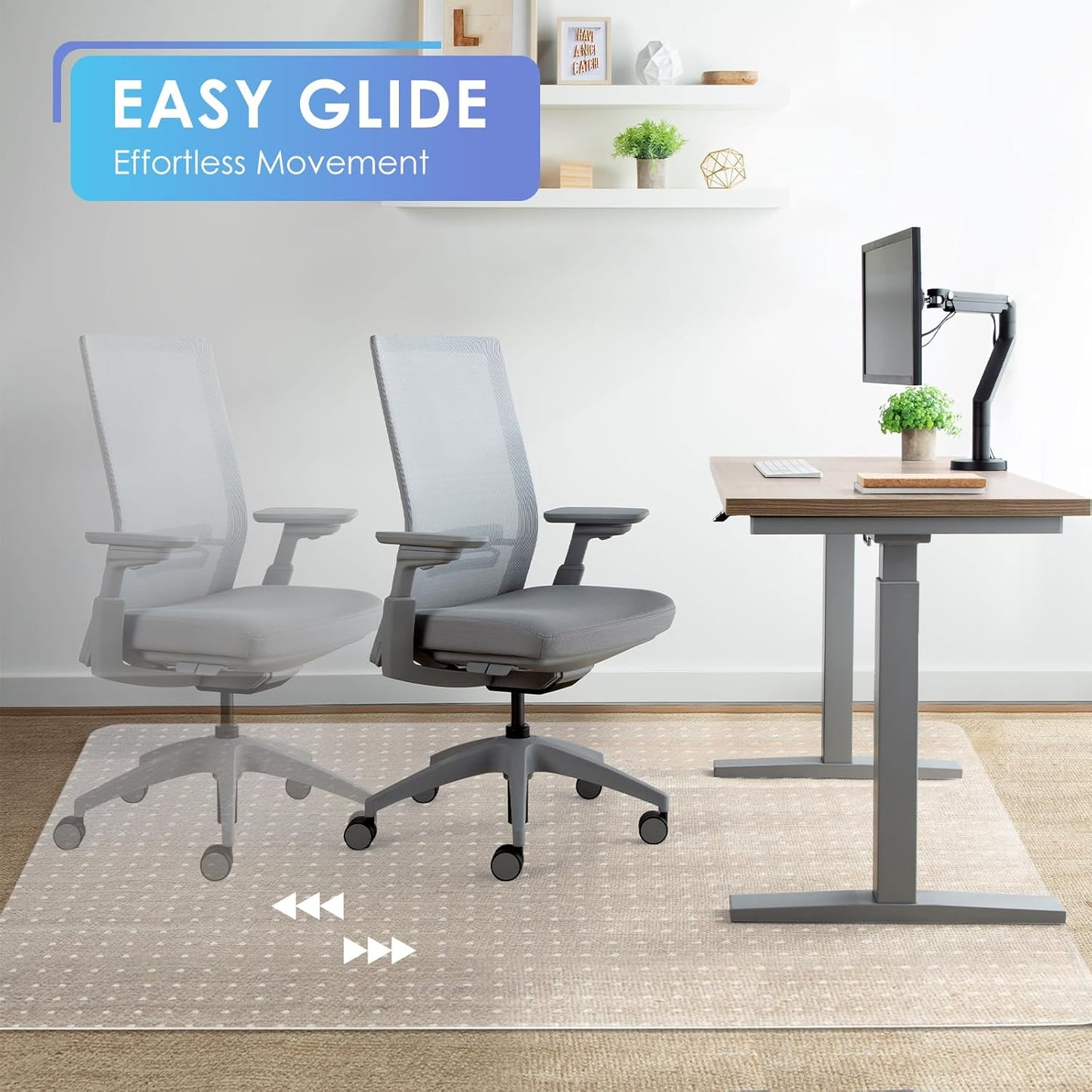 Vicwe Large Office Chair Mat for Carpeted Floors，63"X51" Rectangle Desk Chair Mats with Studs for Low and No Pile Carpeted Floors, Easy Glide Computer Desk Chair Mat for Home & Offices