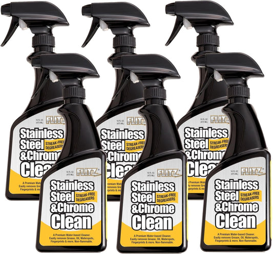 Flitz Stainless Steel & Chrome Clean - 16oz Bottle, USA-Made Stainless Steel Cleaner Spray for Appliances - Grill, Fridge, Sink Stain Remover - Also Works on Aluminum Surfaces (6 Pack)
