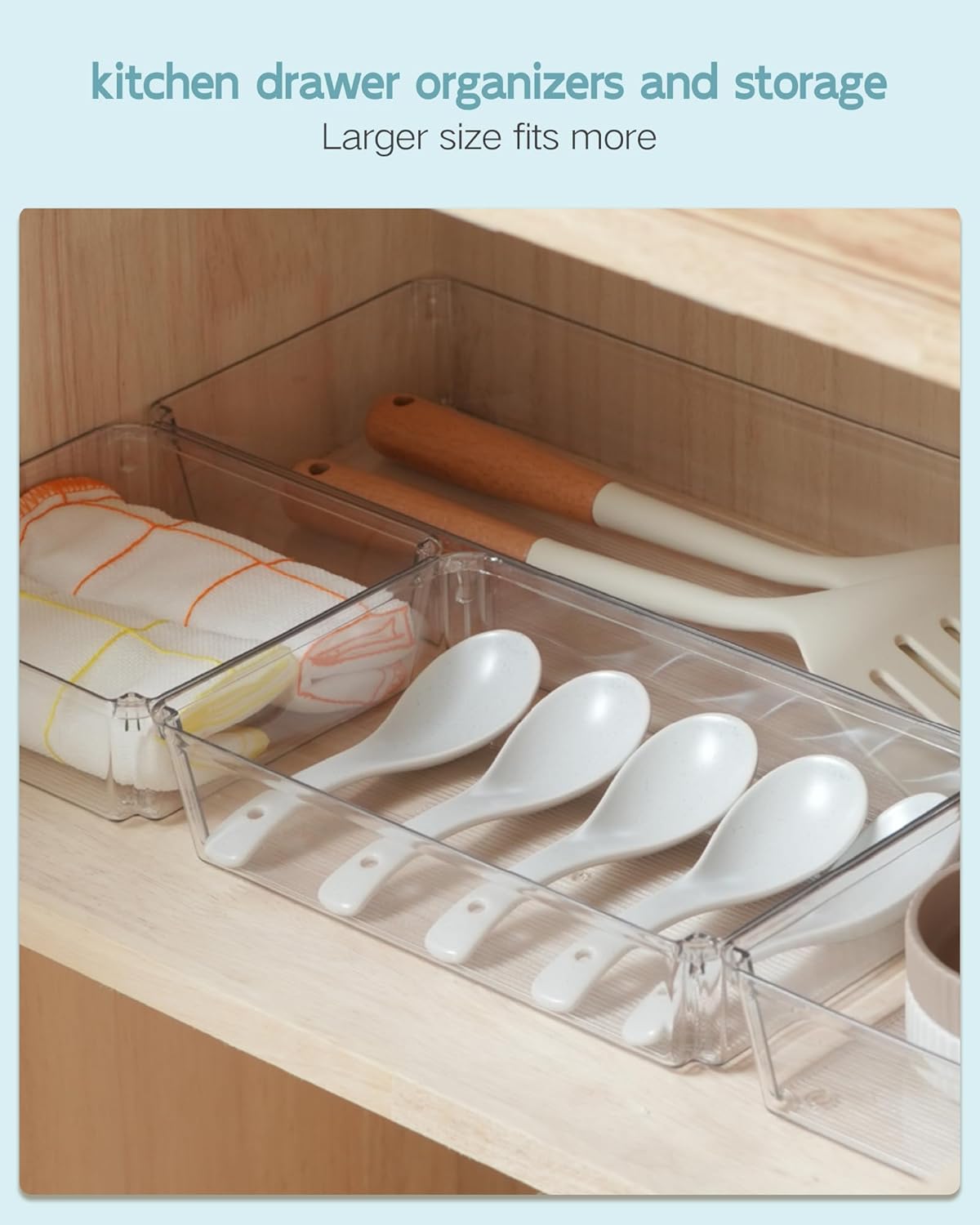 9 Pack Large Clear Plastic Drawer Organizer Trays, Desk Drawer Organizers and Storage Dividers, Non-Slip Storage Bins for Jewelry, Snacks, Office, Bathroom, Bedroom and Kitchen