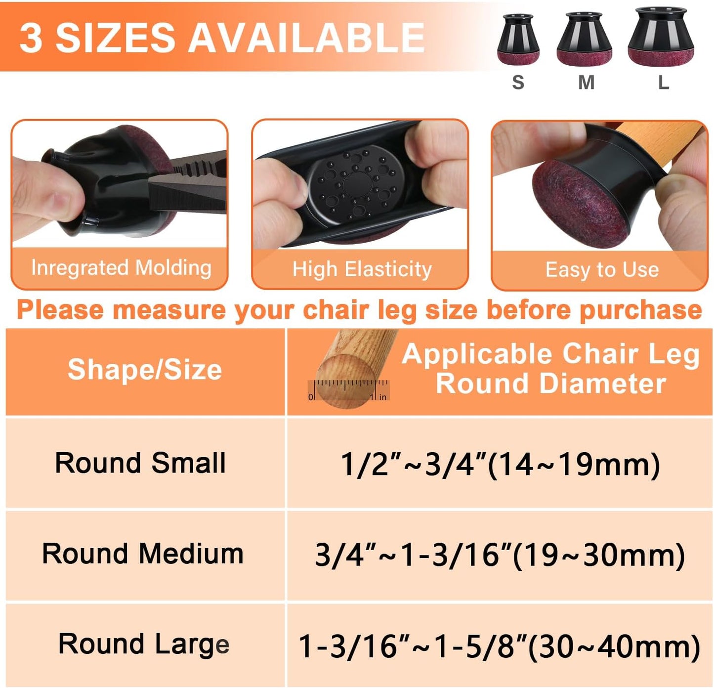 Chair Leg Floor Protectors Chair Leg Protectors for Hardwood Floors Felt Silicone Caps Strengthen Bottom Protection Anti-Scratch Reduce Noise 32 Pack Black Round Large Fit 1-3/16" to 1-5/8" (30-40mm)