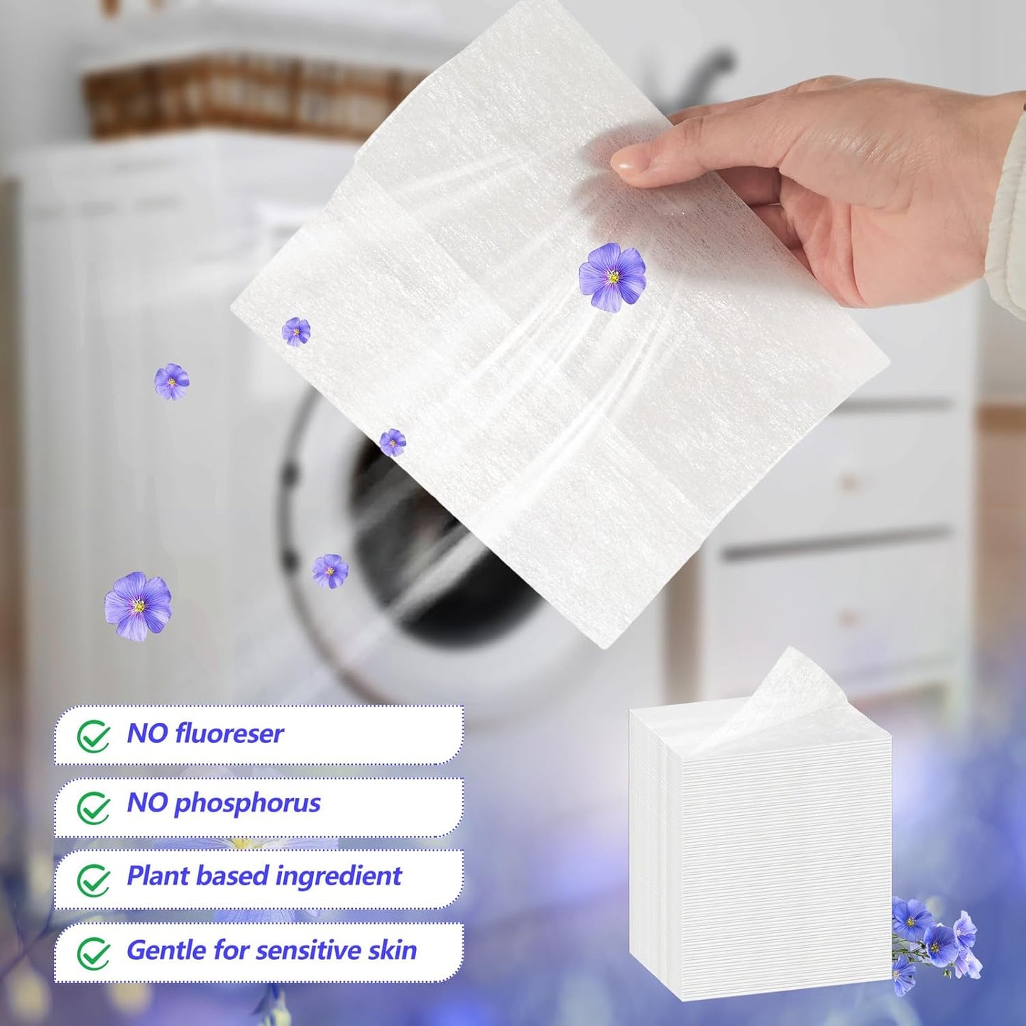 600 Count Flax Scent Dryer Sheets Fabric Softener Fresh Scent Dryer Sheets Bulk Naturally Softens and Removes Static Cling, Ideal for Large Households, Sensitive Skin