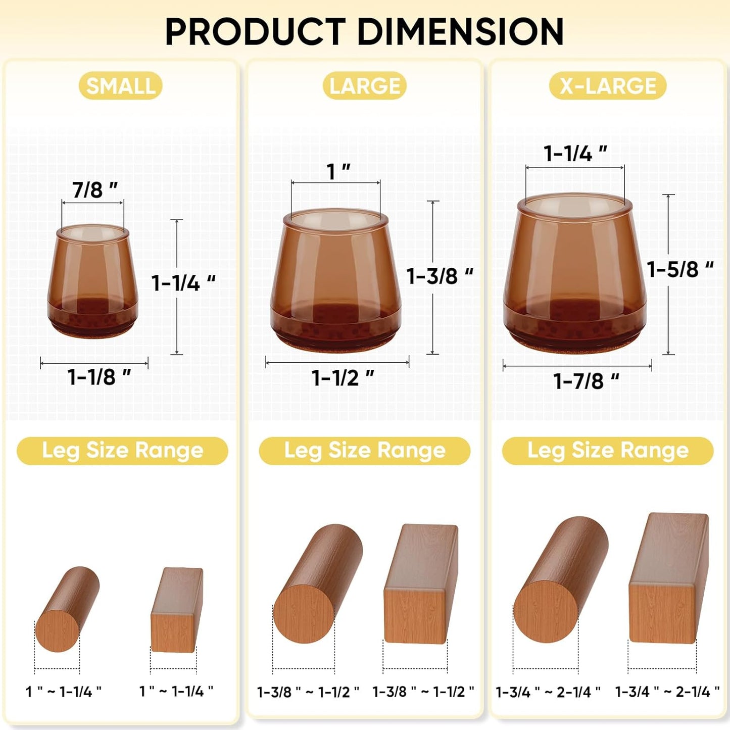 BALEINE 16 Pack Silicone Chair Leg Floor Protectors, Stool Leg Protectors Cap, Non-Slip Chair Leg Caps for Hardwood Floors (Brown & Large, 16 Pack)