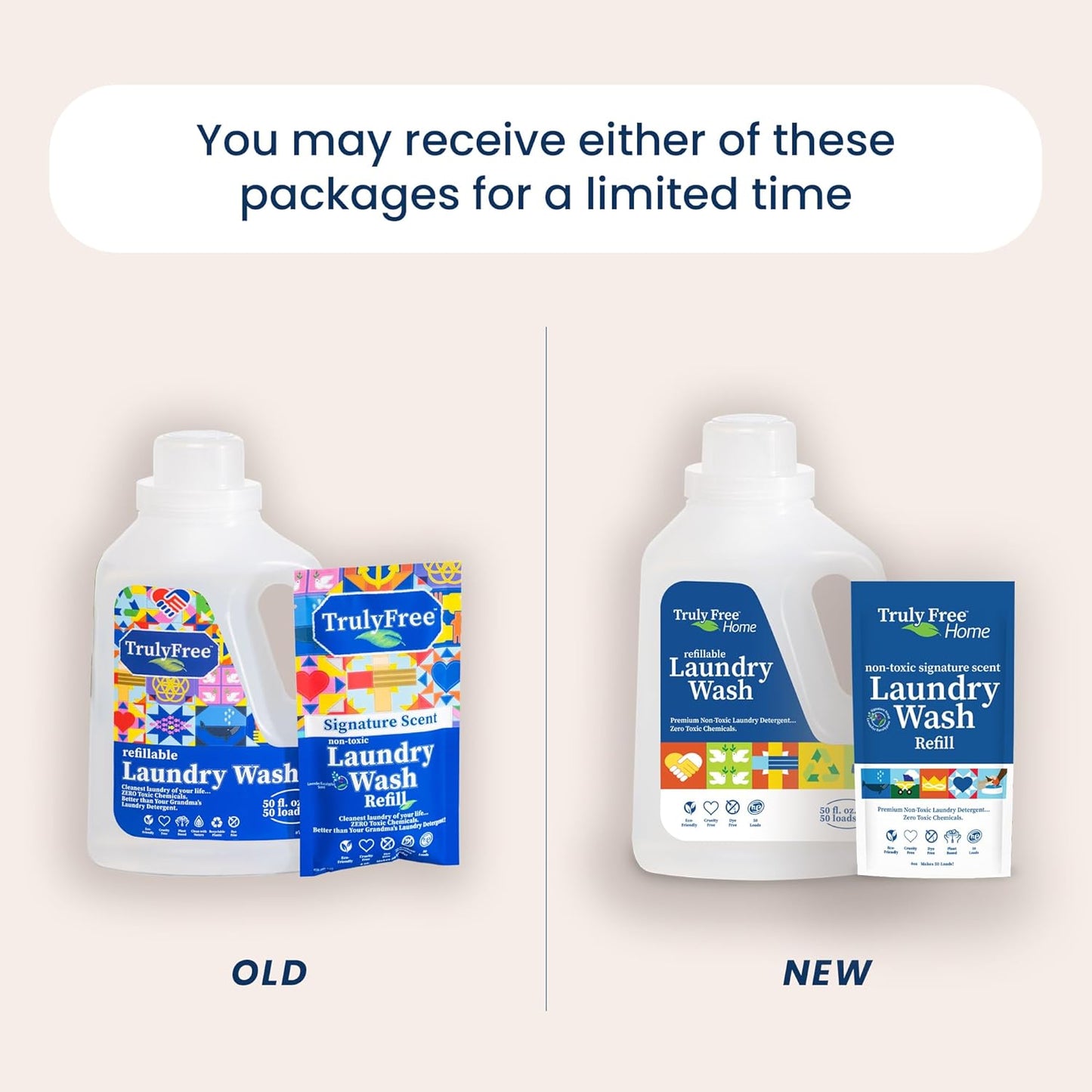 Truly Free Natural Laundry Detergent for Sensitive Skin | Eco Friendly, Plant Based, Baby Clothes Safe | Clean & Easy Powder to Liquid, 1 Pack Detergent + 1 Refillable Jug | Signature Scent, 50 Loads