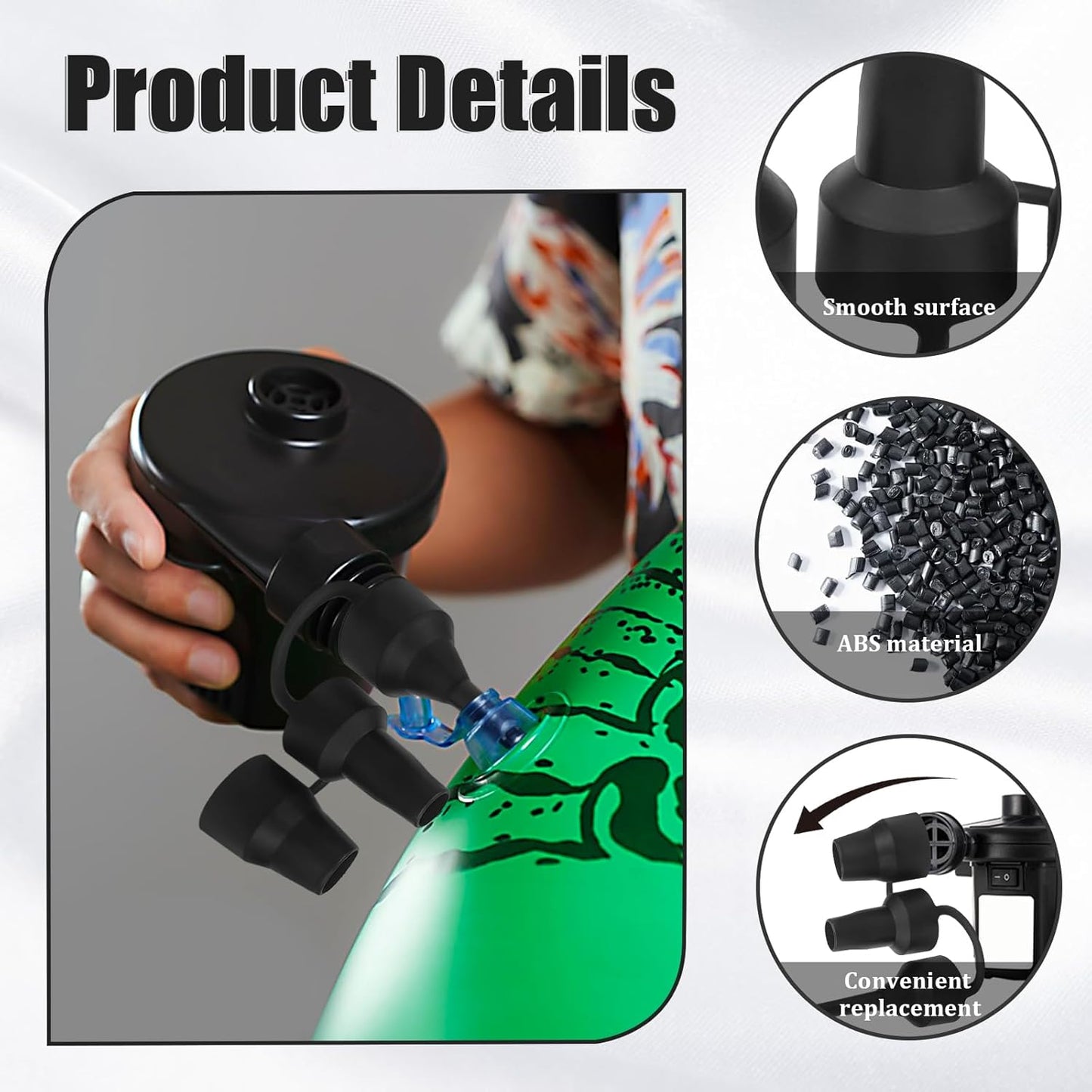 4 Set Air Pump Replacement Nozzles Head with 3 Sizes Plastic Inflatable Pump Adaptor Accessory for Partial Air Mattress Bed