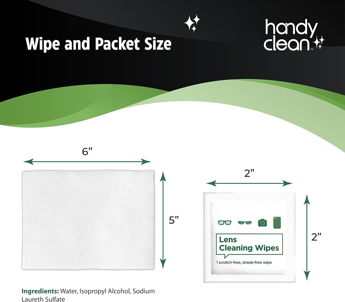 HandyClean Pre-Moistened Lens Cleaning Wipes, Eyeglass Wipes, Screen Wipes, 100 ct of 6 x 5 inches Individually Packed Lens Cleaner Wipes