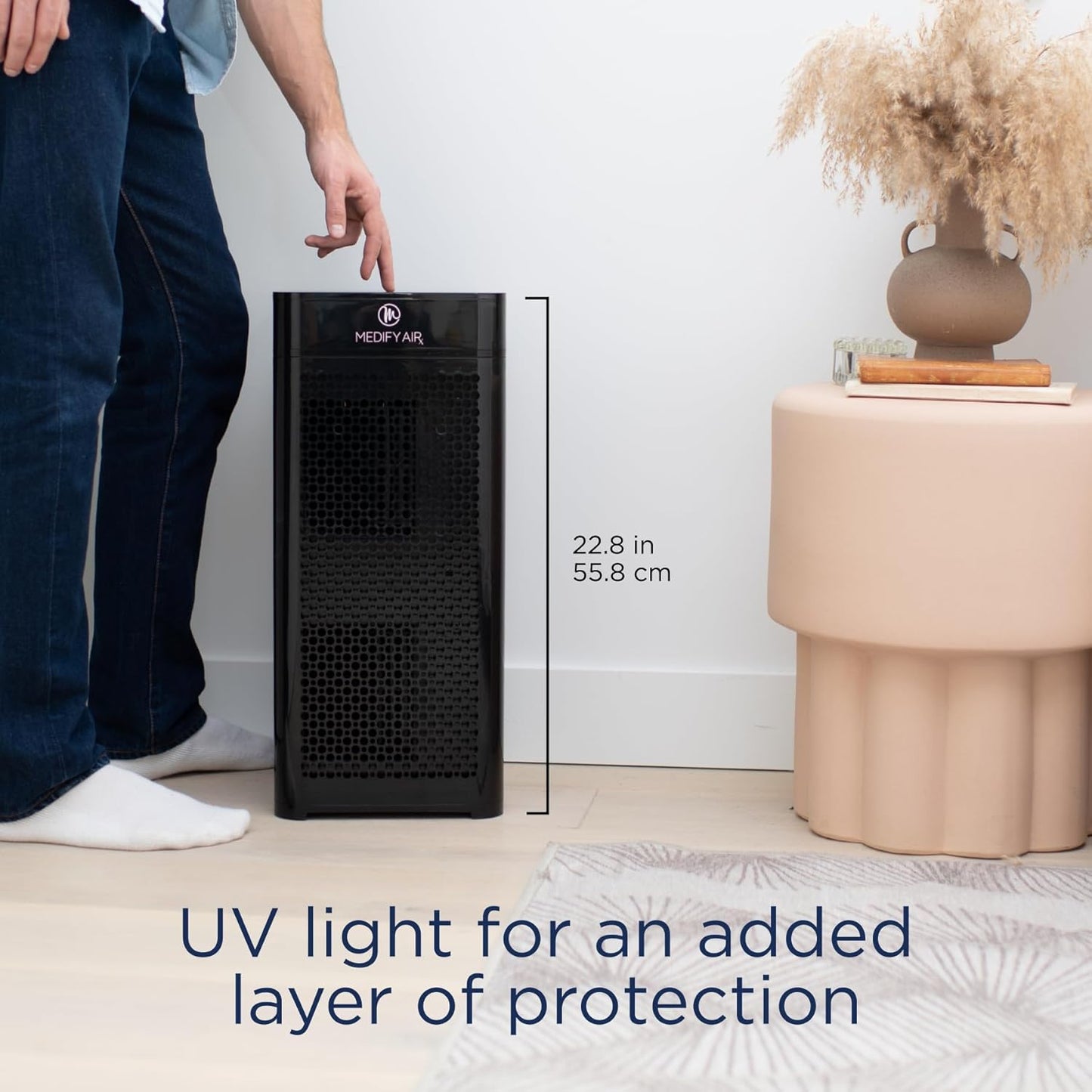 Medify MA-40 UV Light Air Purifier with True HEPA H14 Filter | 1,793 ft² Coverage in 1hr for Wildfires Smoke, Odors, Pollen, Pets | Removal to 0.1 Microns | Black, 1-Pack