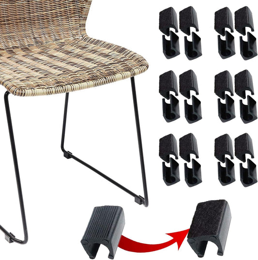 Rectangle U Shaped Chair Leg Tips Caps with Felt Pads,Furniture Feet Protector Slide Smoothly Glides No Scratches No Noise Protect Hardwood Floor,Fit 14mm(9/16inch) Diameter Tubular Leg (Black 24PCS)