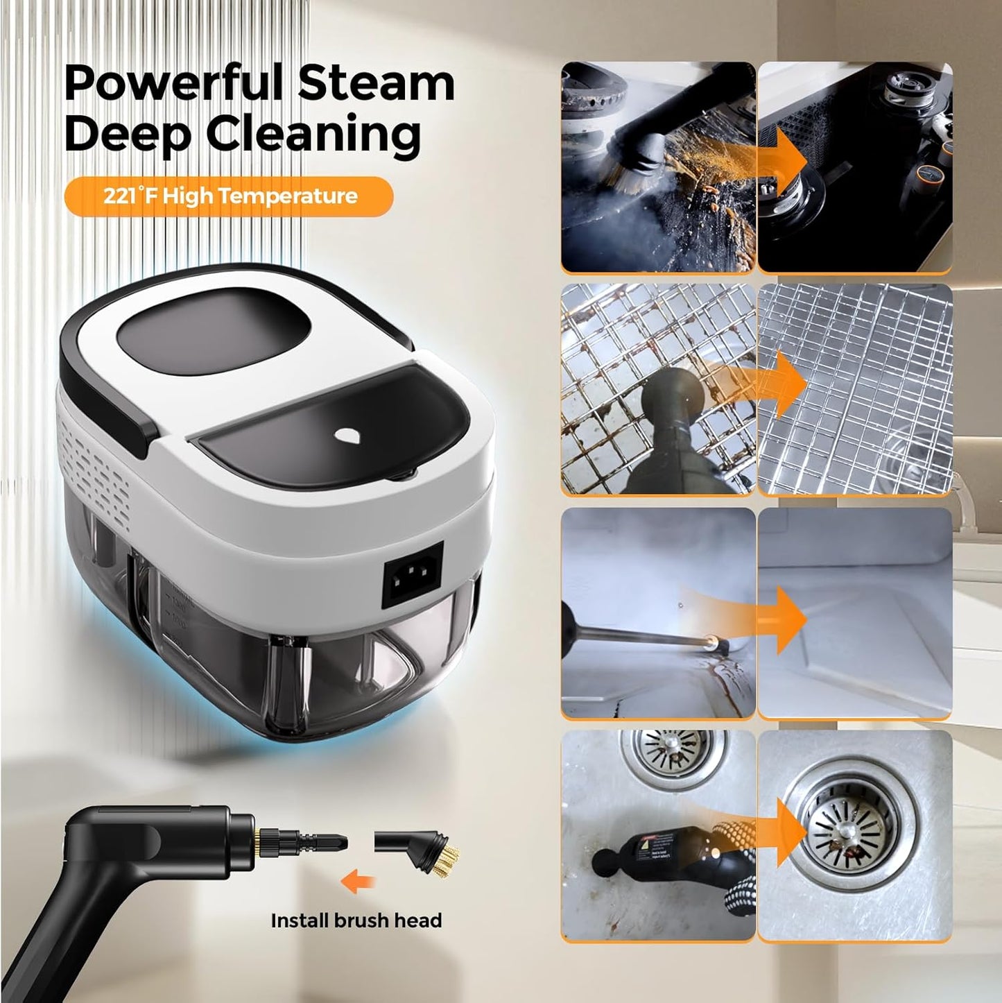 Steam Cleaner for Home, 2500w Steam Cleaner, High Pressure Steamer for Cleaning, 1.6L Water Tank, 3 Level Steam Control, High Heat Handheld Steamer for Kitchen, Bathroom, Upholstery, Car, Furniture