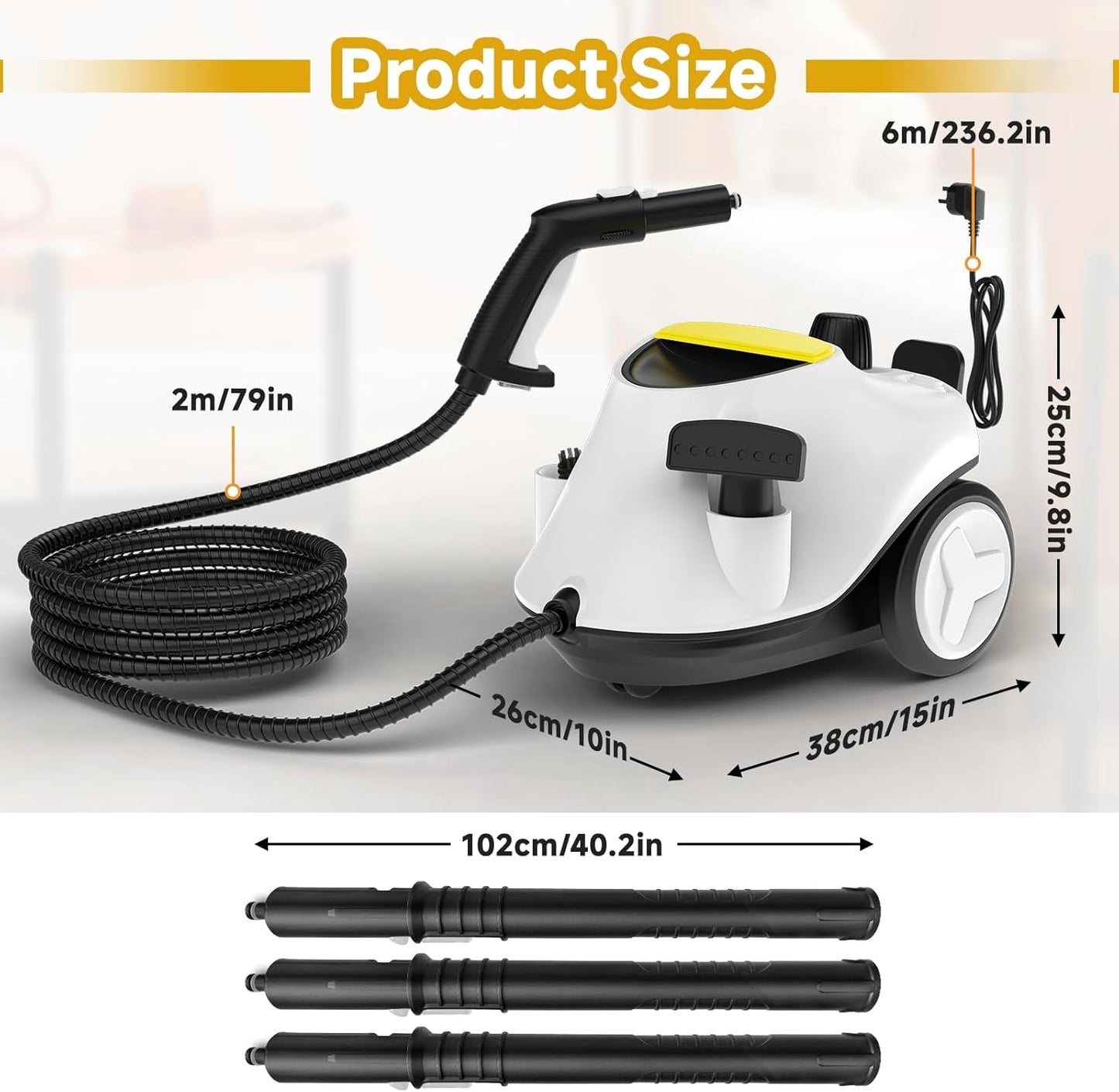 Steam Cleaner, Multipurpose Portable Canister Steamer，Portable Steam Cleaner with 27Accessories, 3 Minutes Fast Heating，for Floors, Windows,Mirrors,kitchens, Glass,Grout and Cars (White)