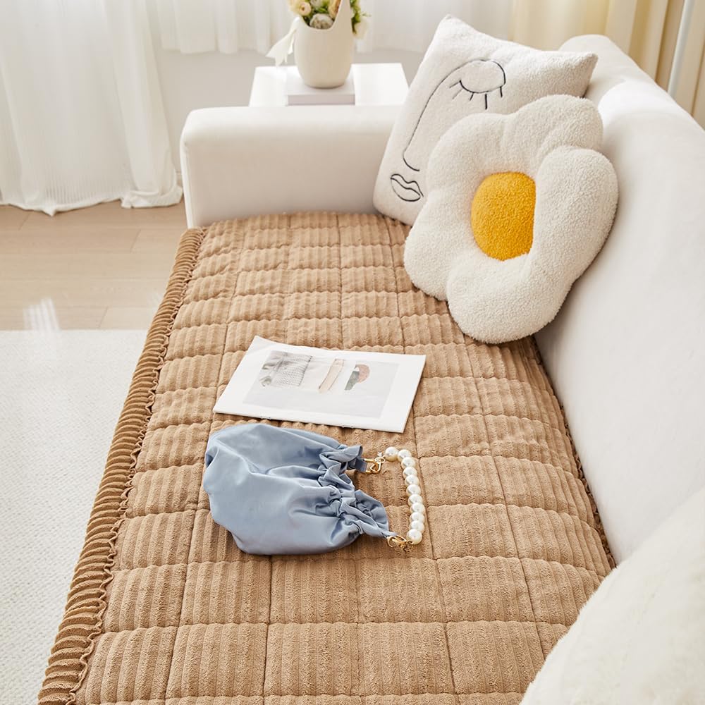 Couch Cover for Dogs Washable, Fuzzy Pet Couch Covers for 3 Cushion Sofa Pet Friendly, Non Slip Sofa Cover (Light Brown, 27.6" x 82.7"/70 x 210cm)