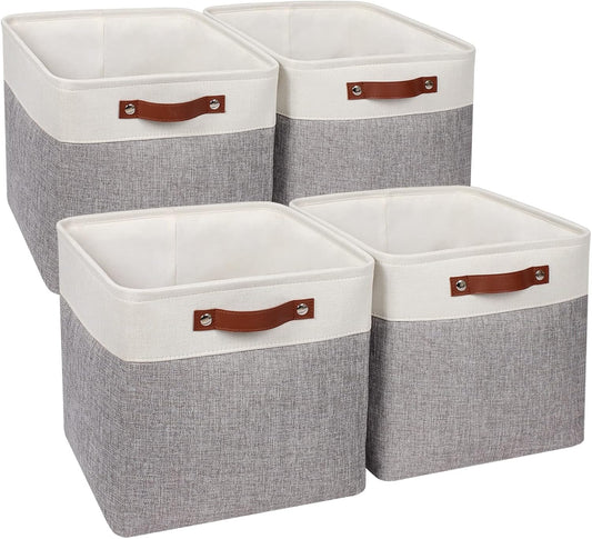Univivi Storage Bins with Hard Bottom,13 x 13 x13 Cube Storage Baskets with Handles,Gray Foldable Fabric Storage Bins Organizer Baskets for Closet