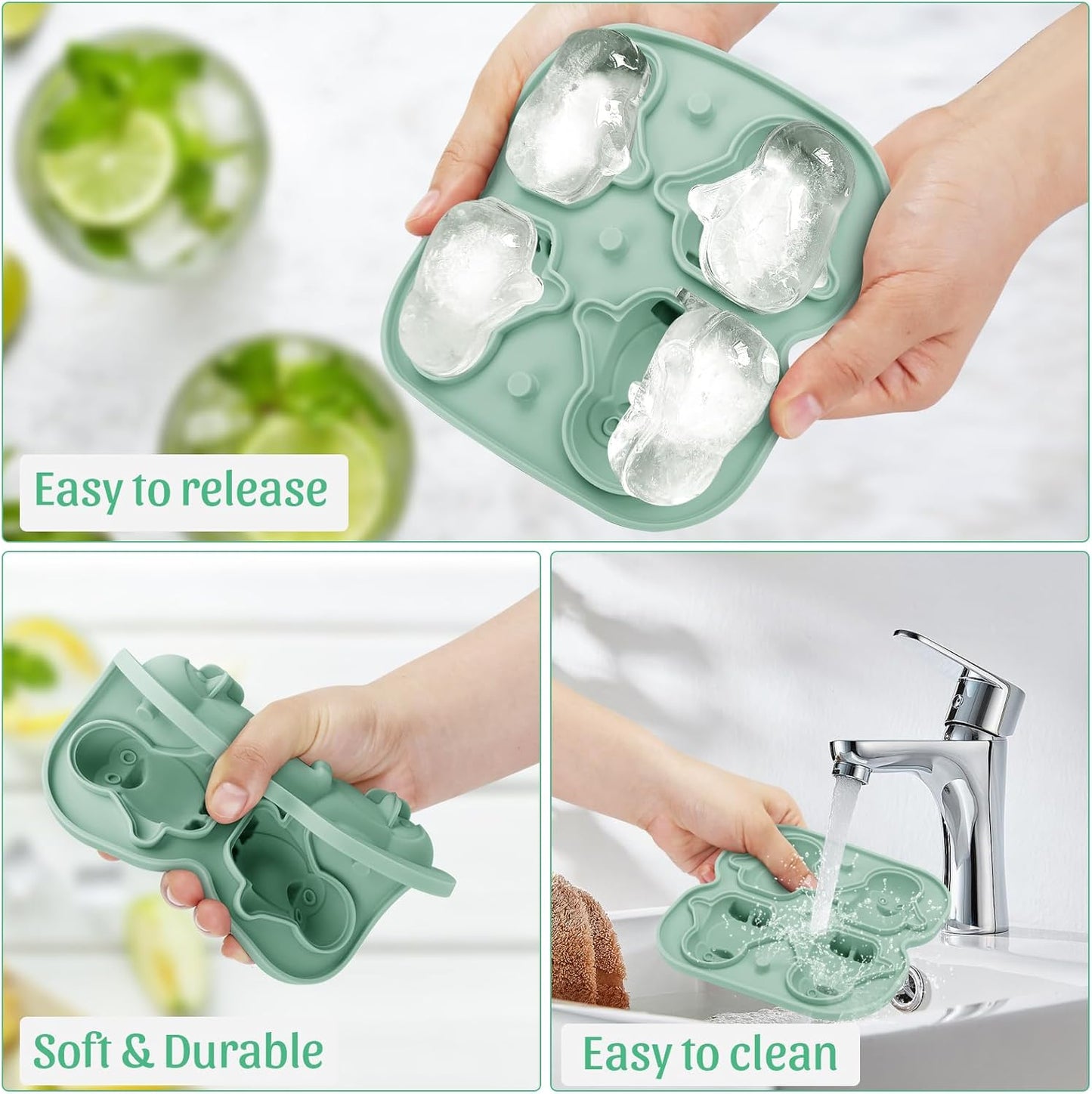 Silicone Ice Cube Tray,Penguin 3D Large Ice Cube Molds for Whiskey,Cocktails,Wine,Juice and Bourbon,4 Big Cute Animal Ice Trays for Freezer with Lid Easy-Release BPA Free(Penguin)