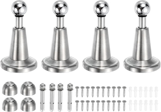 uxcell 4Pcs Magnetic Door Stopper, 304 Stainless Steel Magnetic Door Stop Catch, Soft-Catch Brushed Nickel Hold Door Open Wall Mount for Bottom of Door, Silver