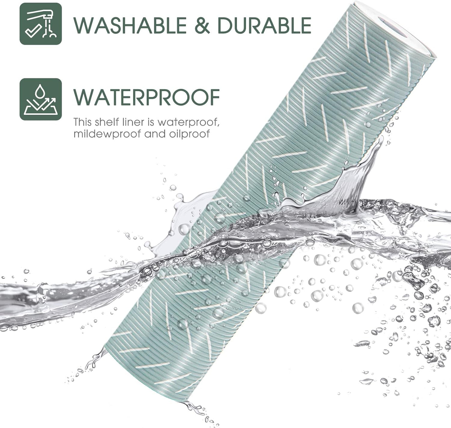 Glotoch Premium Non Slip Shelf Liner, Non Adhesive Drawer Liner, Waterproof Shelf Liners for Kitchen Cabinets, Drawer, Fridge, Wire Shelving, Pantry-17.5" X 360", Heavy Duty, Green Herringbone