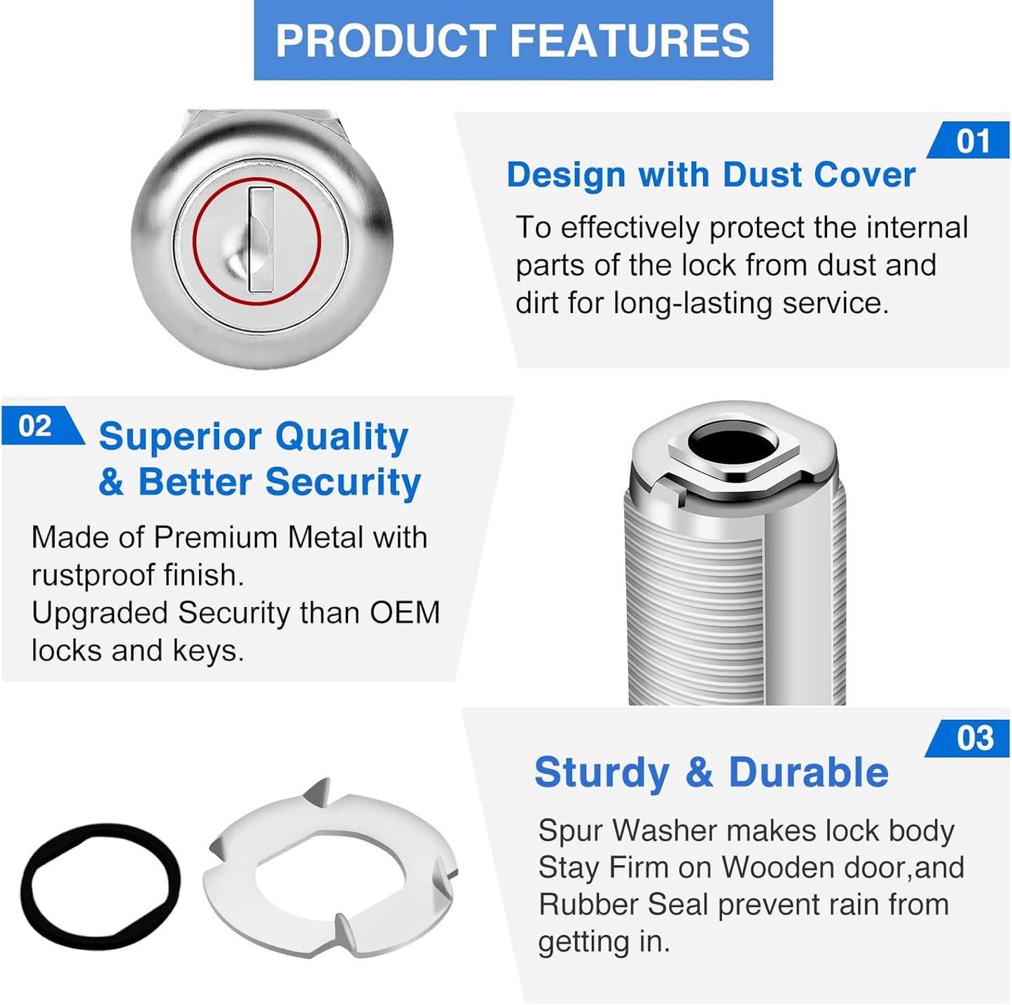 Cabinet Lock with Keys, 2" Extra-Long Cam Locks keyed Alike, 2 Pack Cabinet Cam Lock Set for Thick Drawers RV Storage Locks Tool Box Lock Replacement, Zinc Alloy (2 Pack, 2-1/8 Inch)
