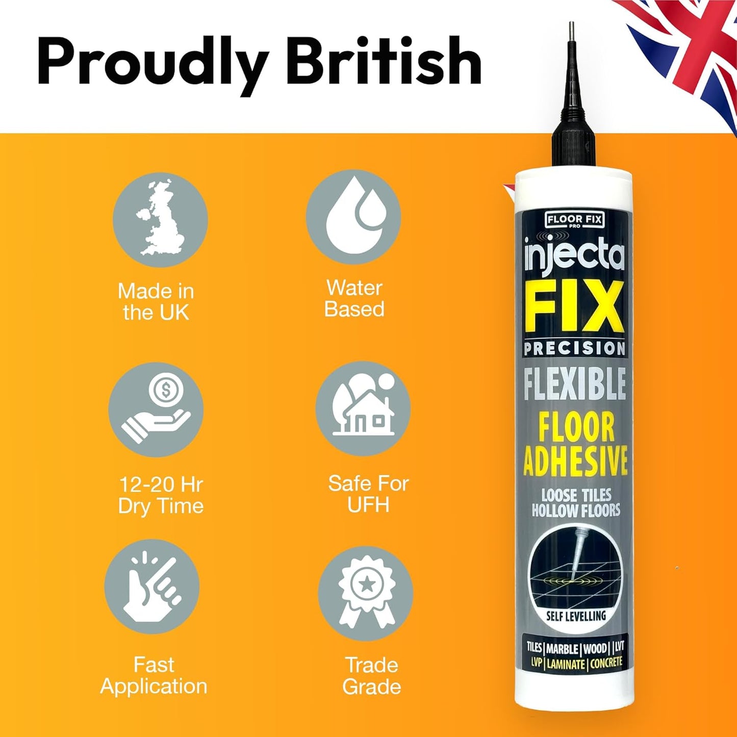 Precision 300ml from Floor-Fix Pro - Fix Loose Tiles - for Loose & Hollow Tiles, Wood, LVT & Laminate - Includes 1.9mm Syringe Tip - Adjustable to 6mm + Anti-Clog Performance (Pack of 6)