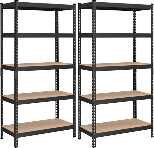 SONGMICS 5-Tier Storage Shelves, Load 2310 lb, Set of 2 Garage Storage, Boltless Assembly, Adjustable Shelving Unit, 17.7 x 35.4 x 70.9 Inches, for Study Shed Basement, Black UGLR450B02